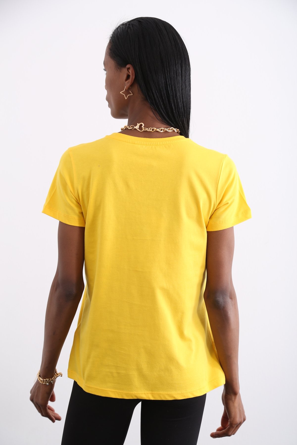 Sarı Organik V Yaka Tshirt 