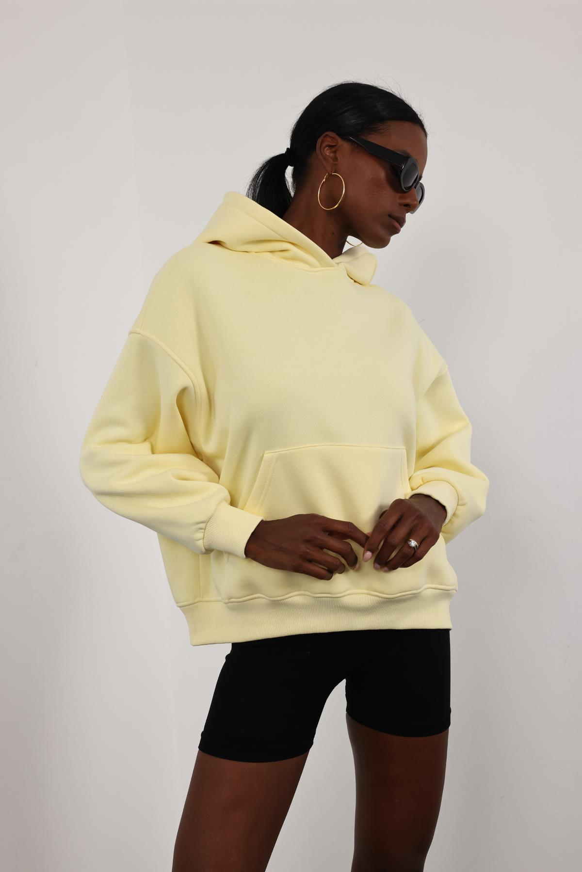 Sarı Şardonlu Oversize Sweatshirt 10801