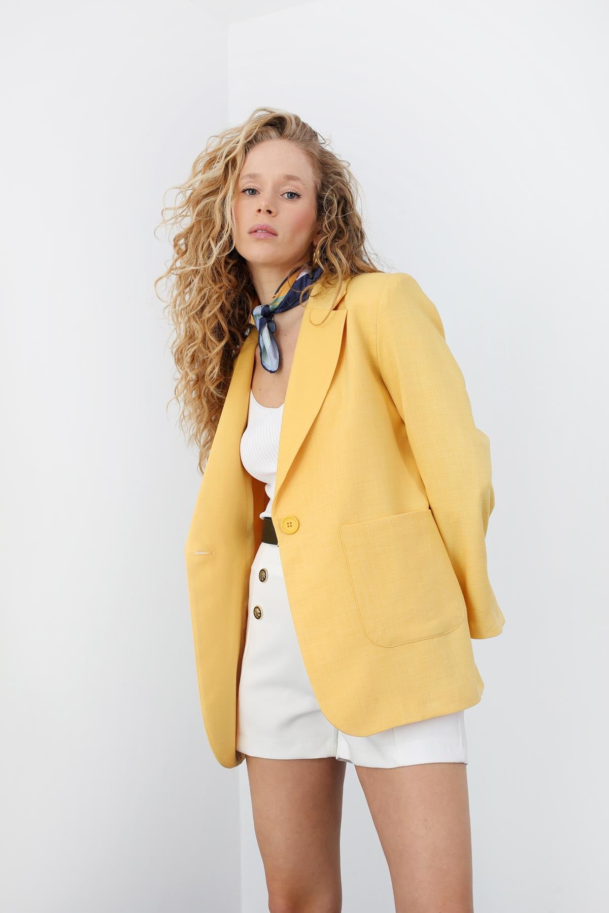 Sarı Tek Düğmeli Blazer Ceket 4733