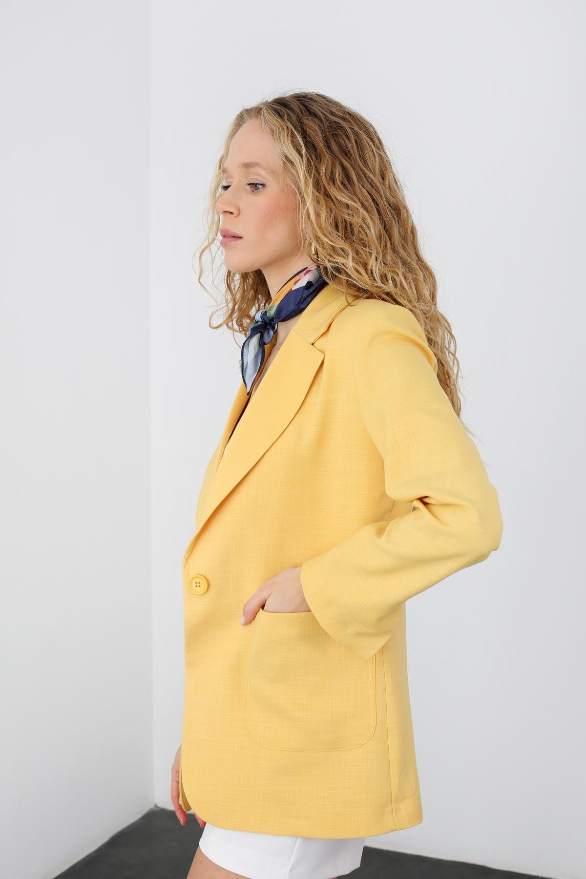 Sarı Tek Düğmeli Blazer Ceket 4733