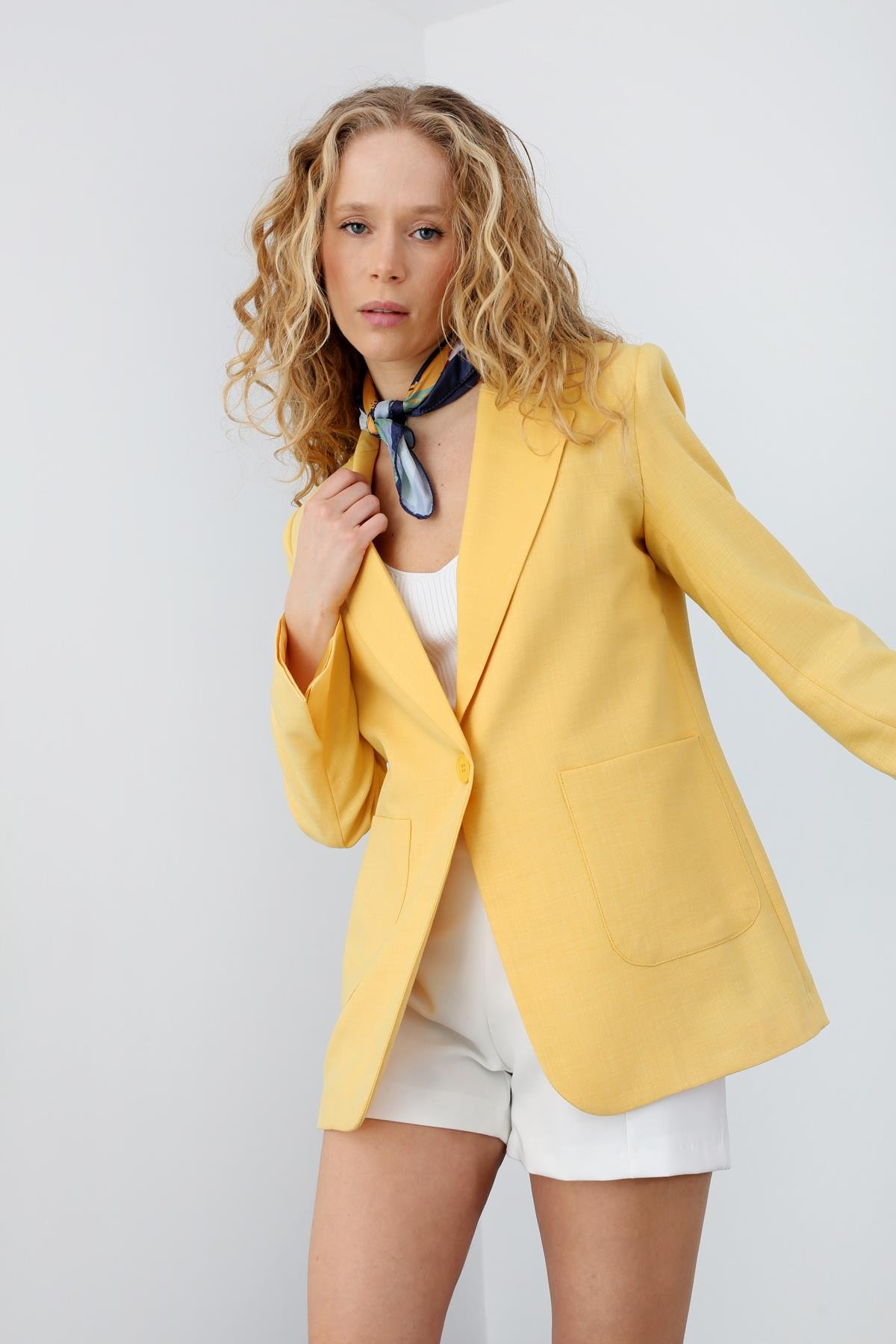 Sarı Tek Düğmeli Blazer Ceket 4733
