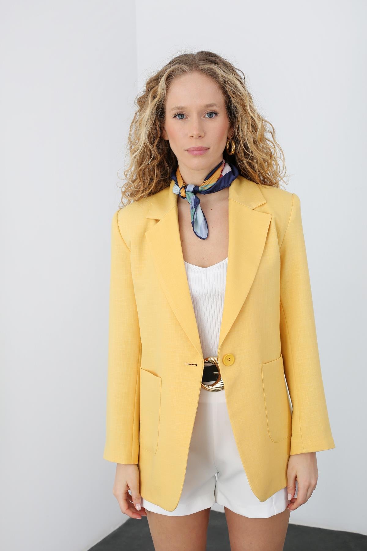 Sarı Tek Düğmeli Blazer Ceket 4733