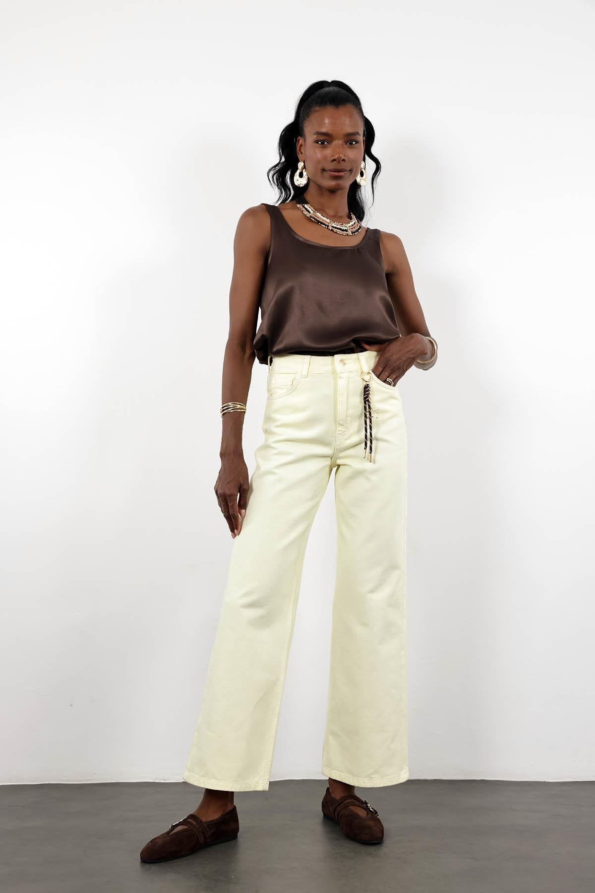 Sarı Yüksek Bel Aksesuar Detaylı Jean 17258