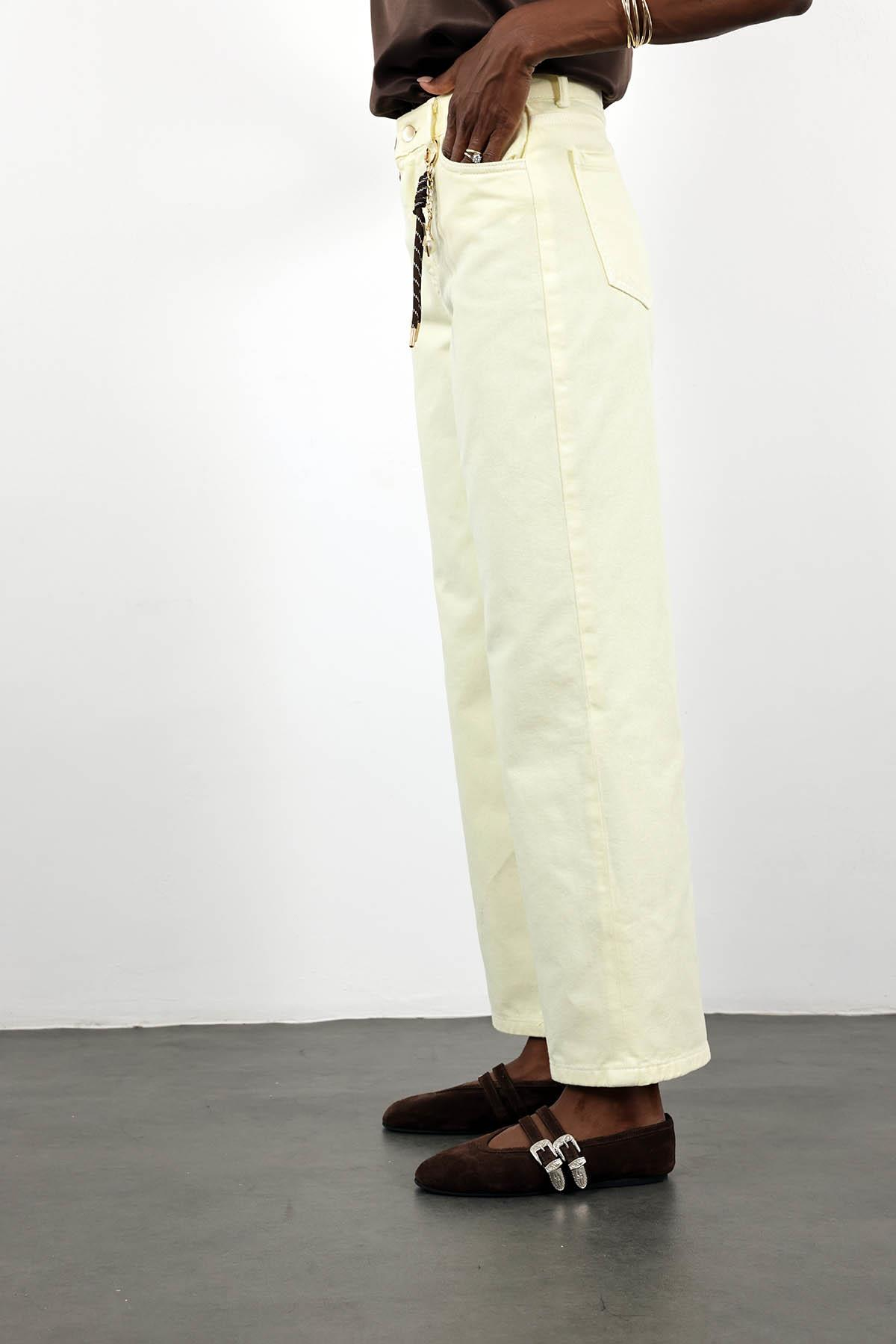 Sarı Yüksek Bel Aksesuar Detaylı Jean 17258