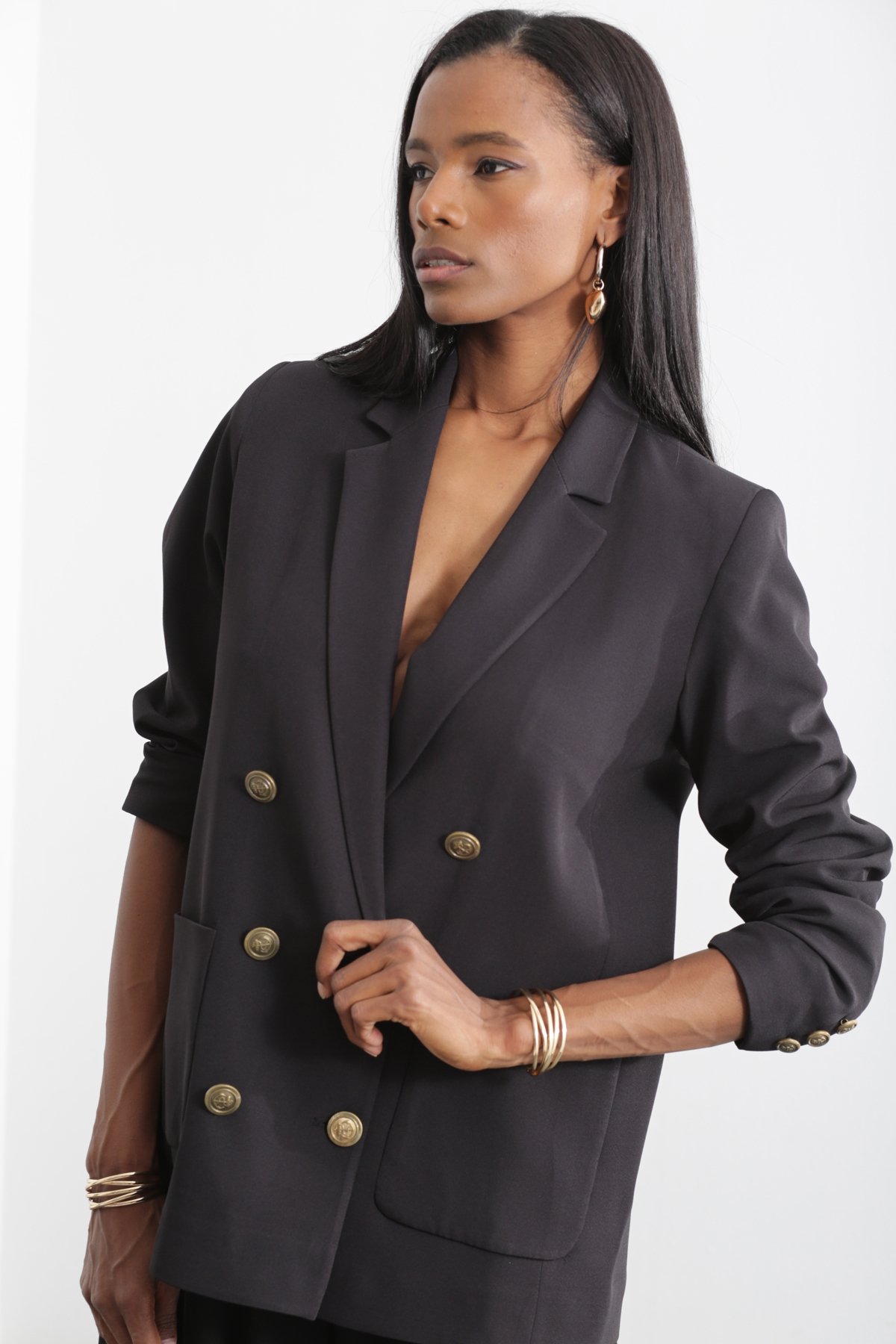 Siyah Altı Düğmeli Blazer Ceket 40385