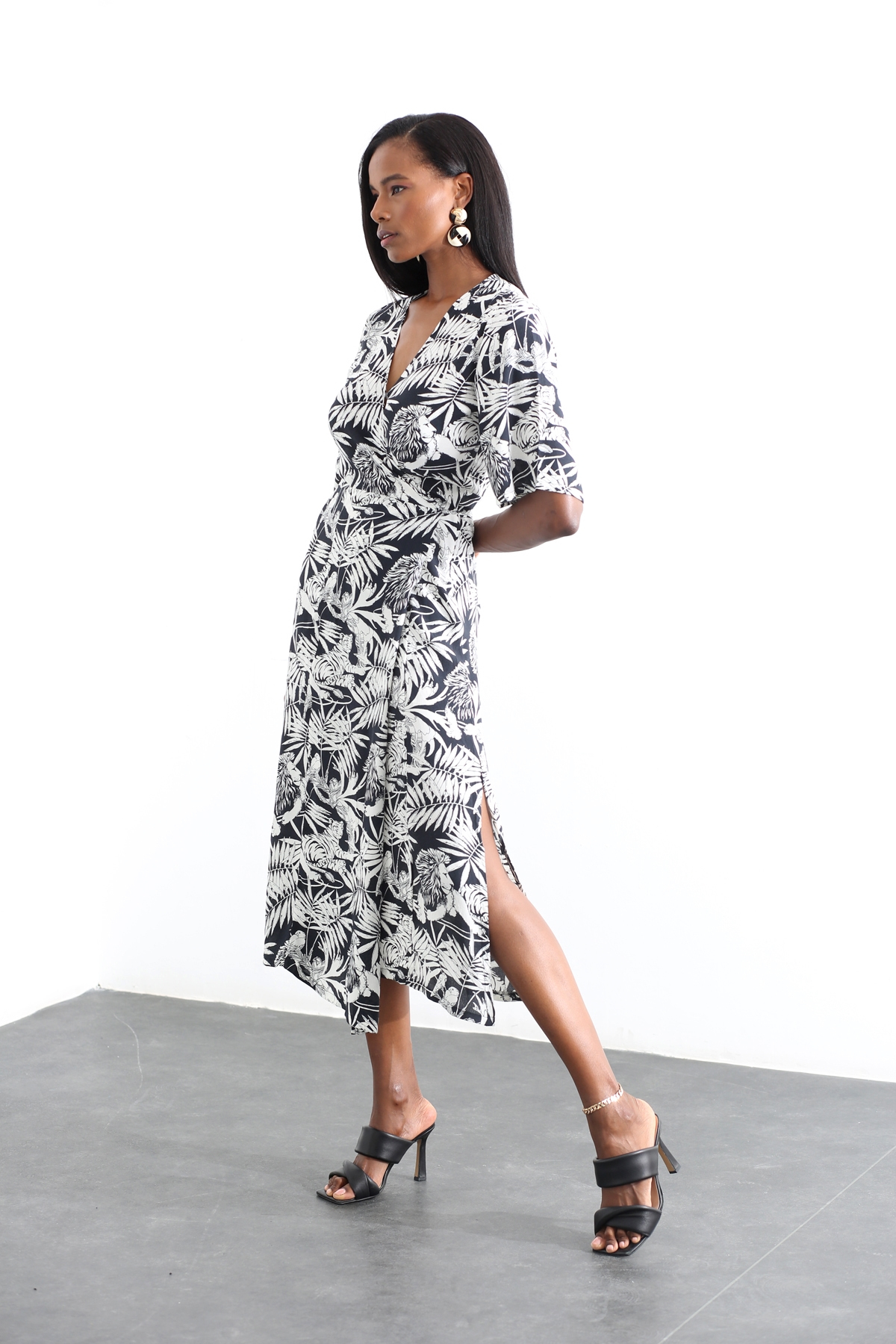 Siyah Anvelop Midi Elbise 11179