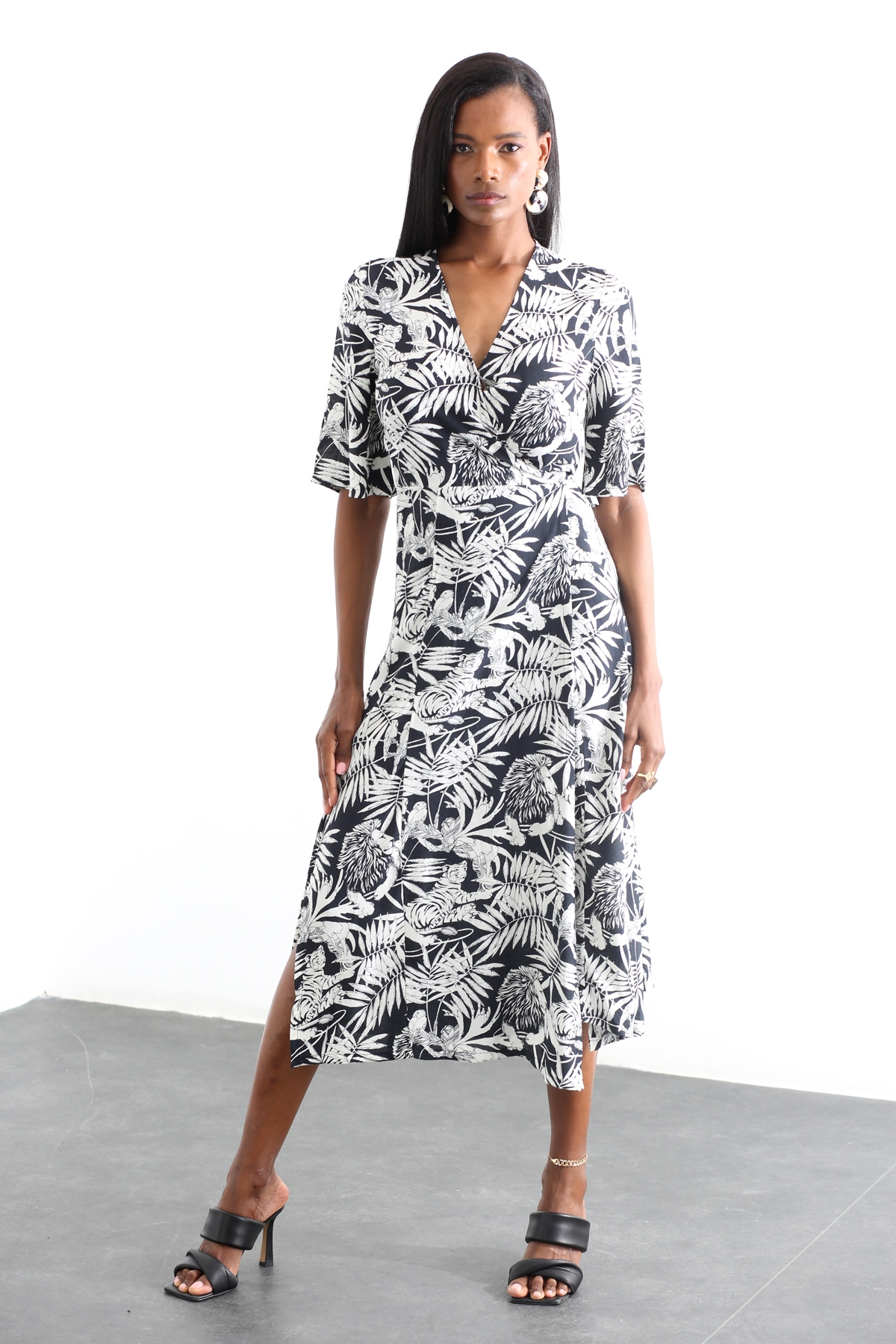 Siyah Anvelop Midi Elbise 11179