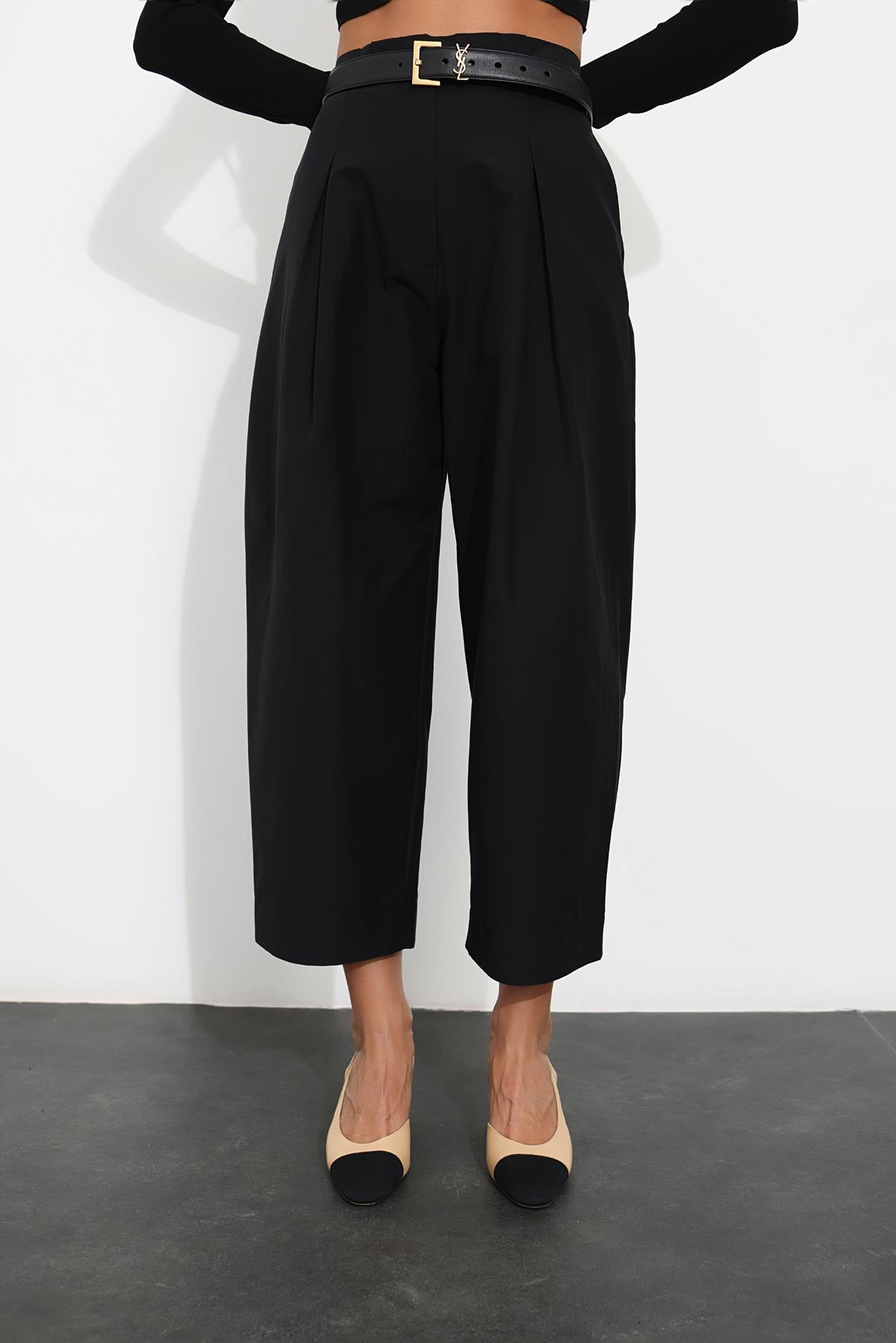 Siyah Arka Beli Lastikli Şalvar Pantolon 231552