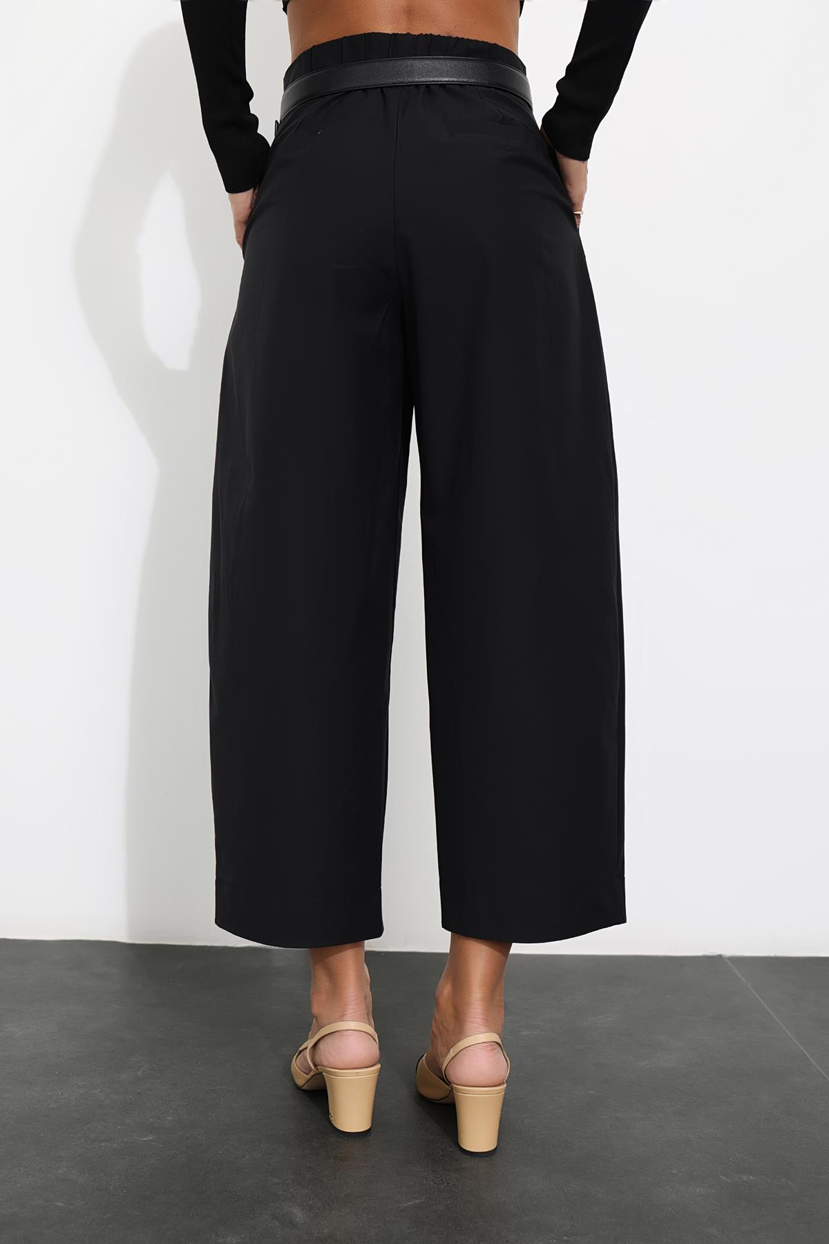 Siyah Arka Beli Lastikli Şalvar Pantolon 231552