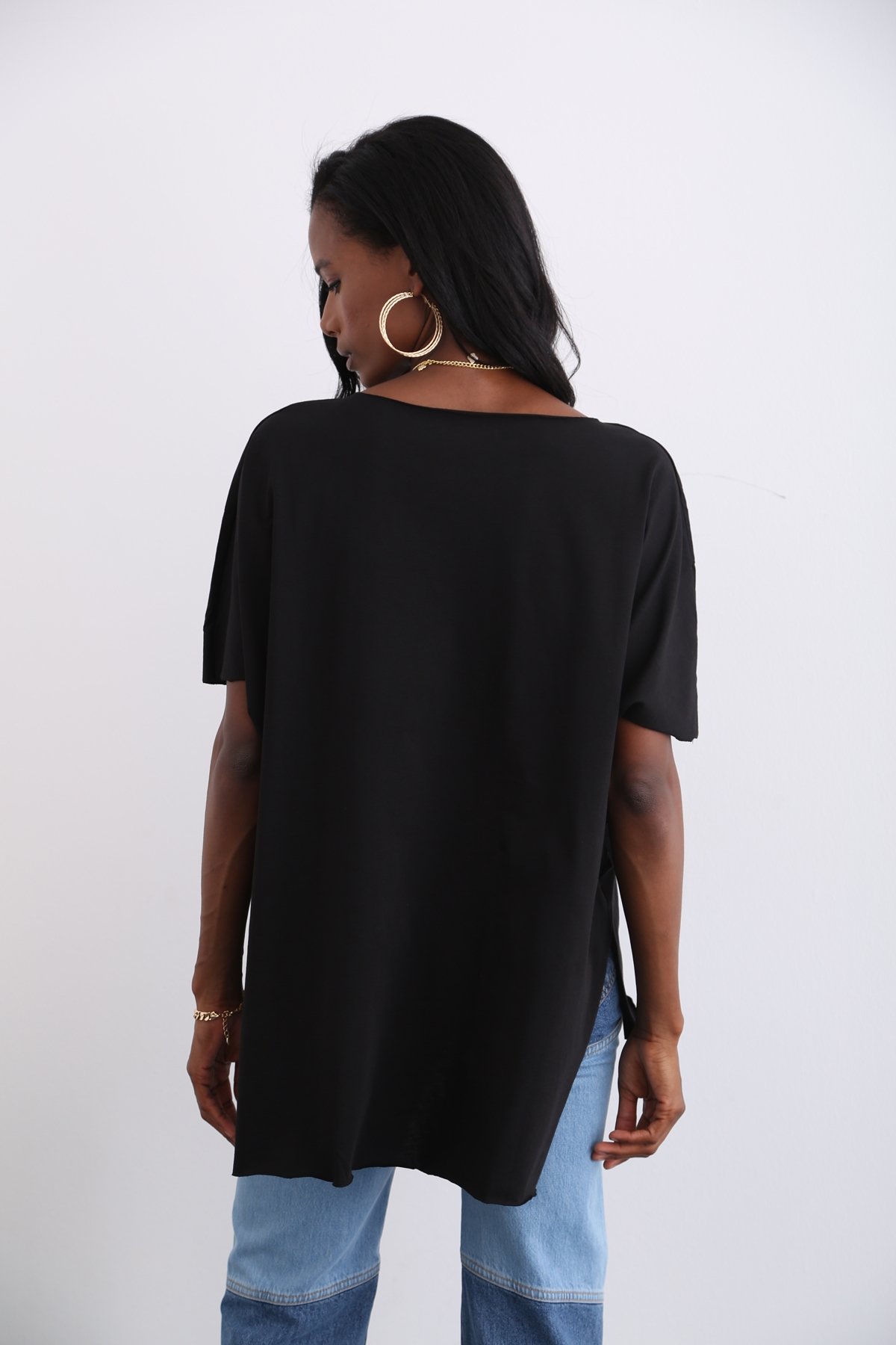 Siyah Arkası Uzun Oversize Tshirt 2203
