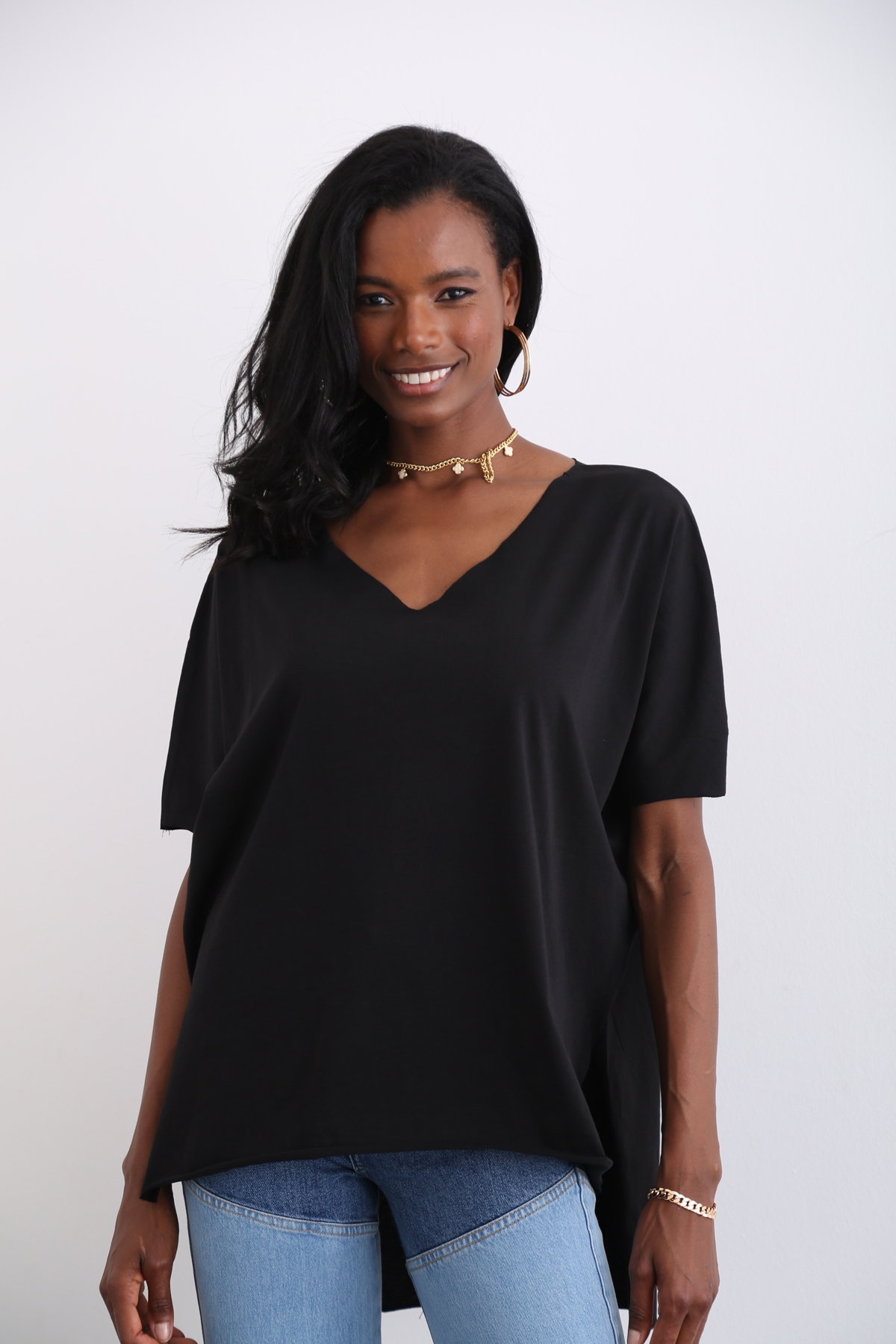 Siyah Arkası Uzun Oversize Tshirt 2203
