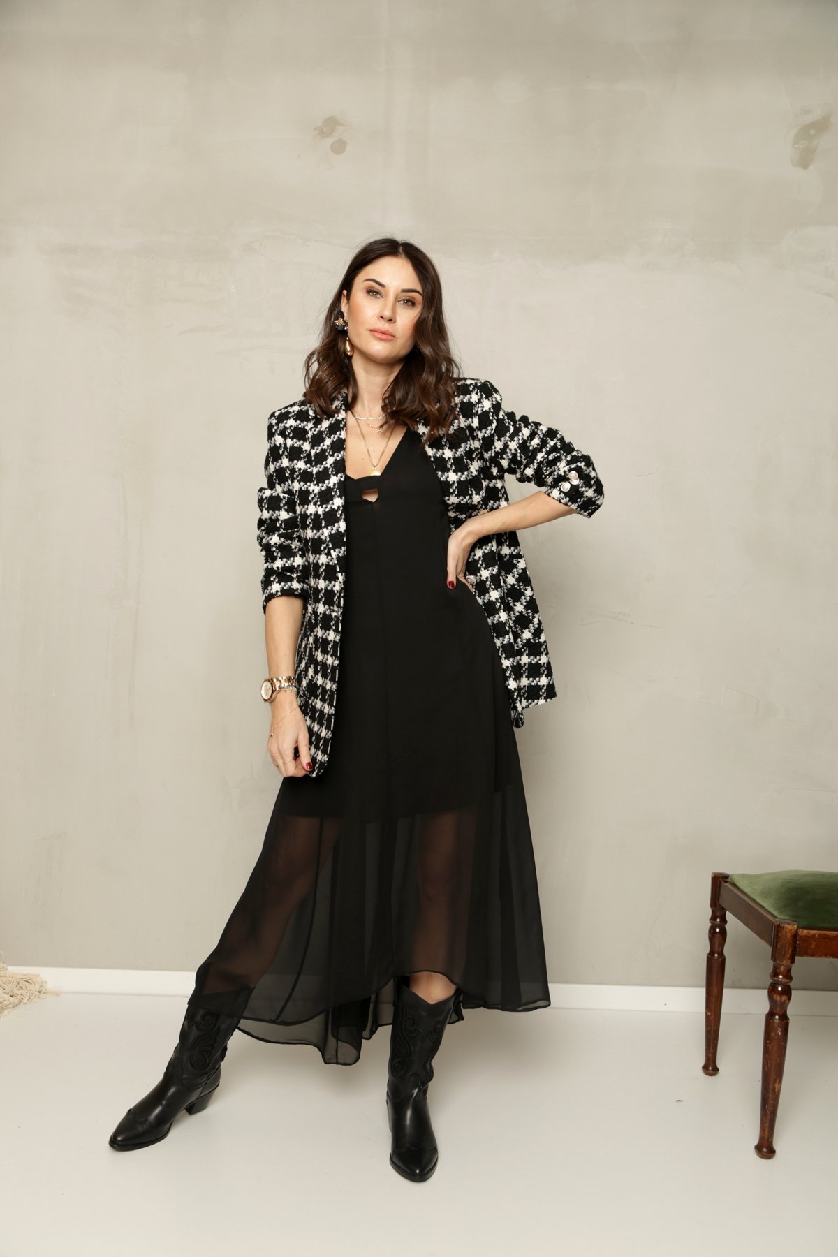 Siyah Askılı Şifon Elbise 110061