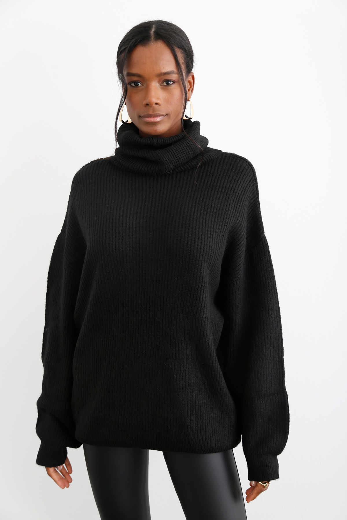 Siyah Balıkçı Oversize Triko 2110
