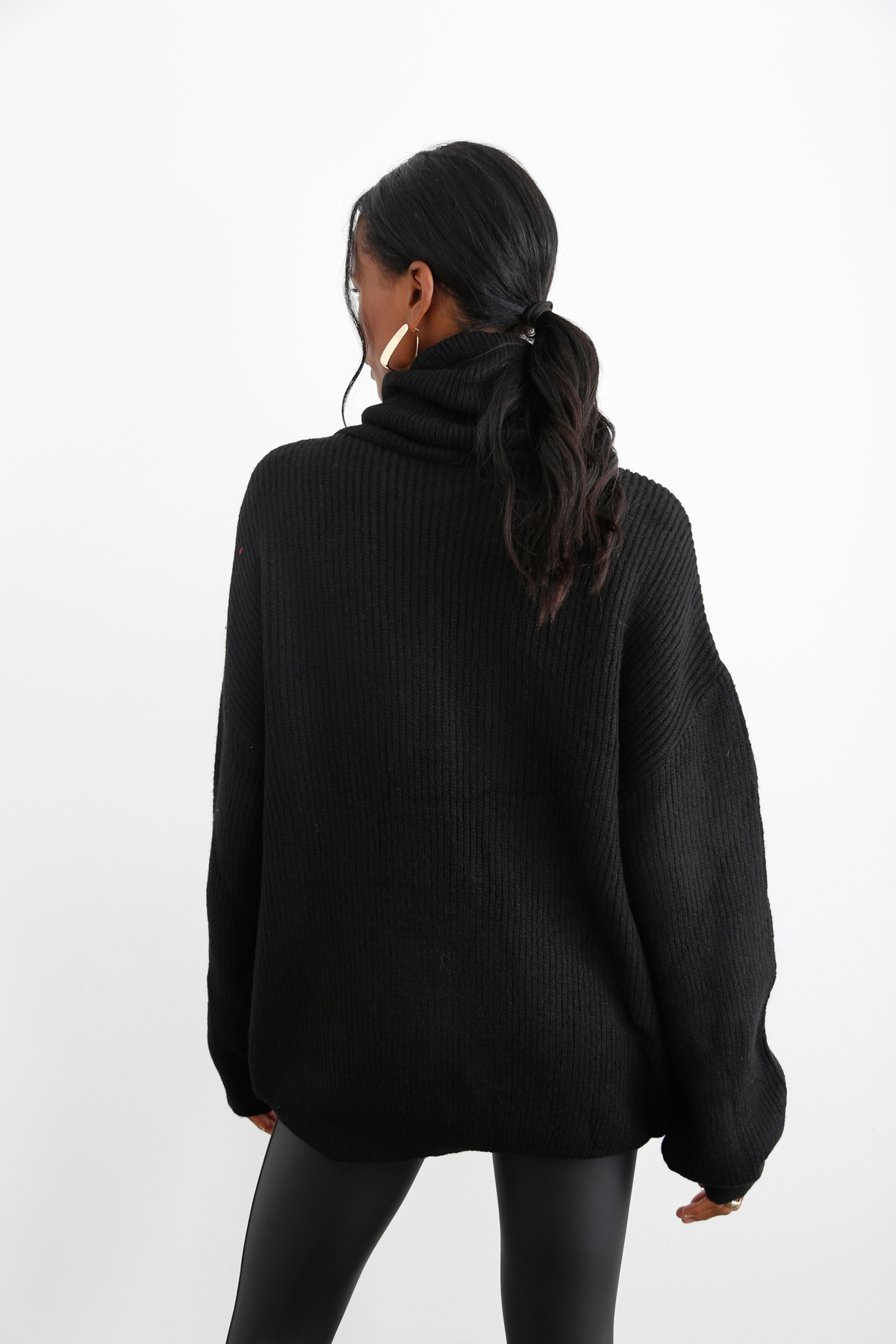 Siyah Balıkçı Oversize Triko 2110