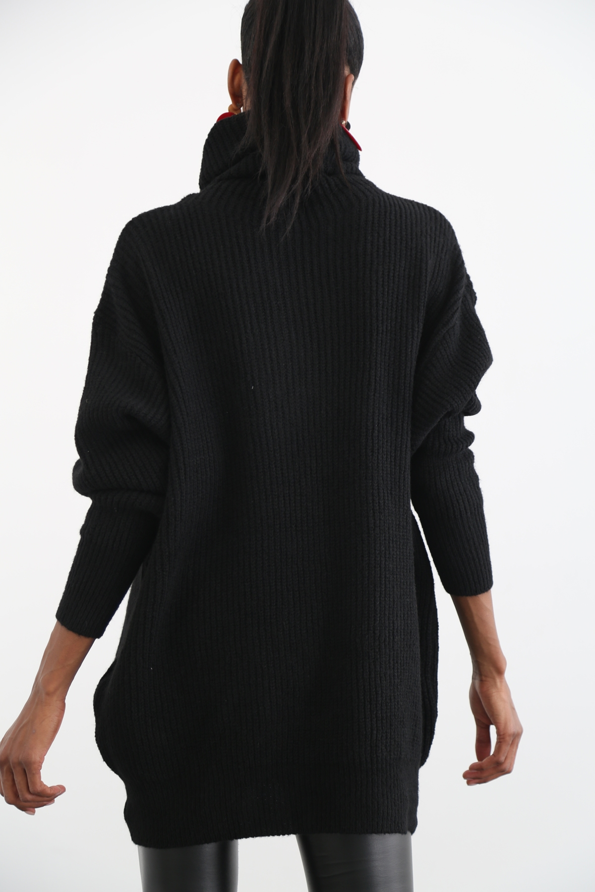 Siyah Balıkçı Yaka Oversize Triko 17007
