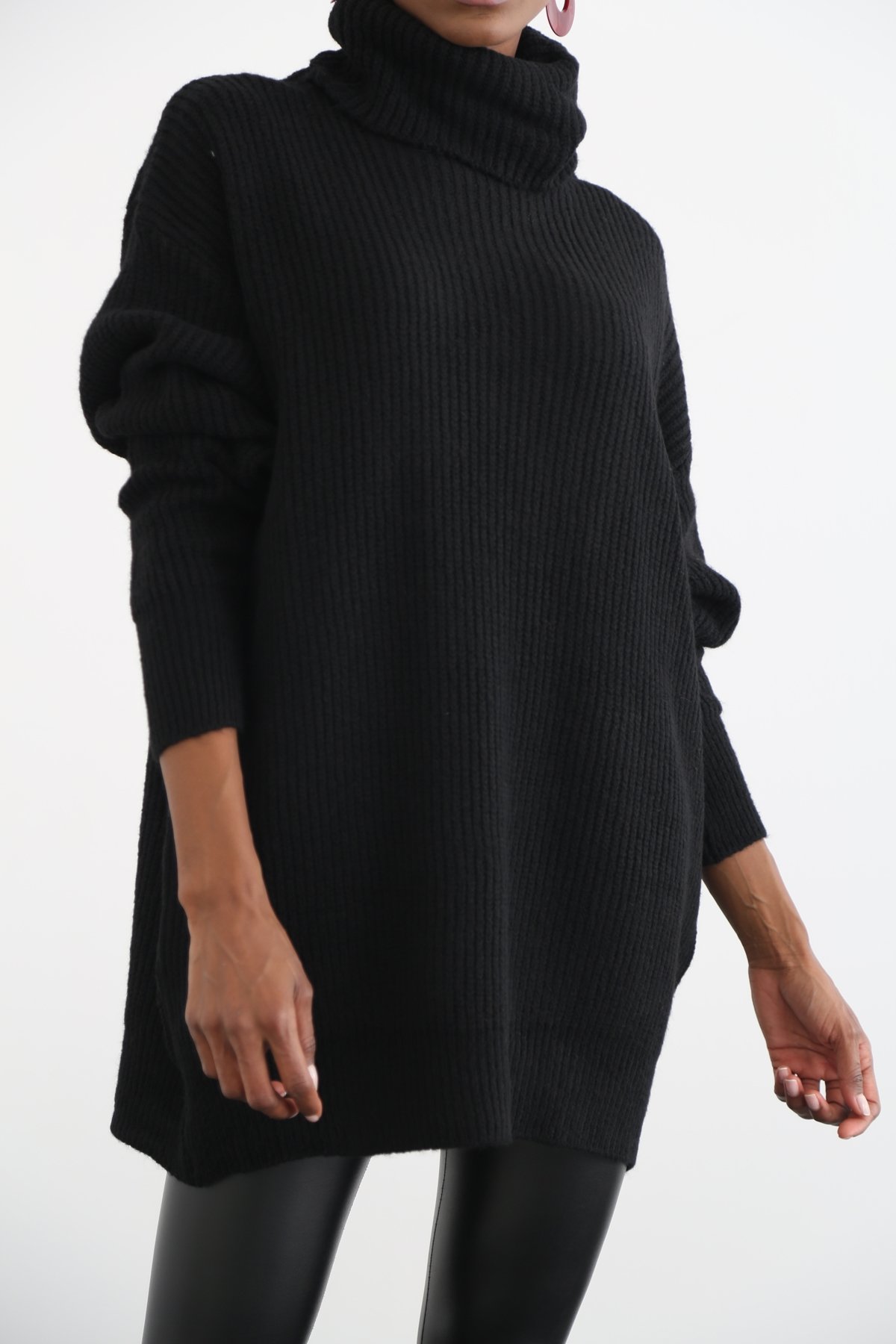 Siyah Balıkçı Yaka Oversize Triko 17007
