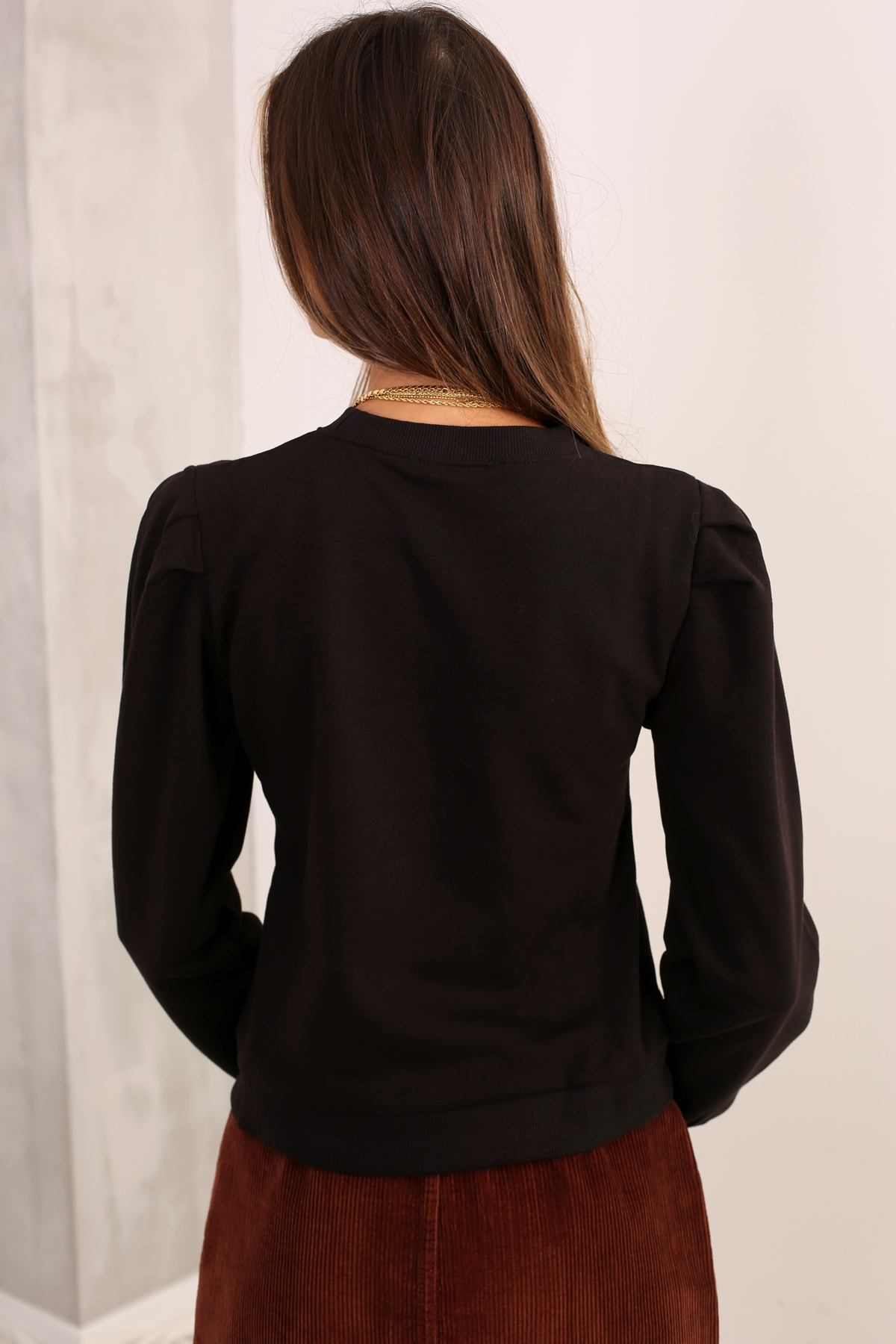 Siyah Balon Kol Basic Sweatshirt