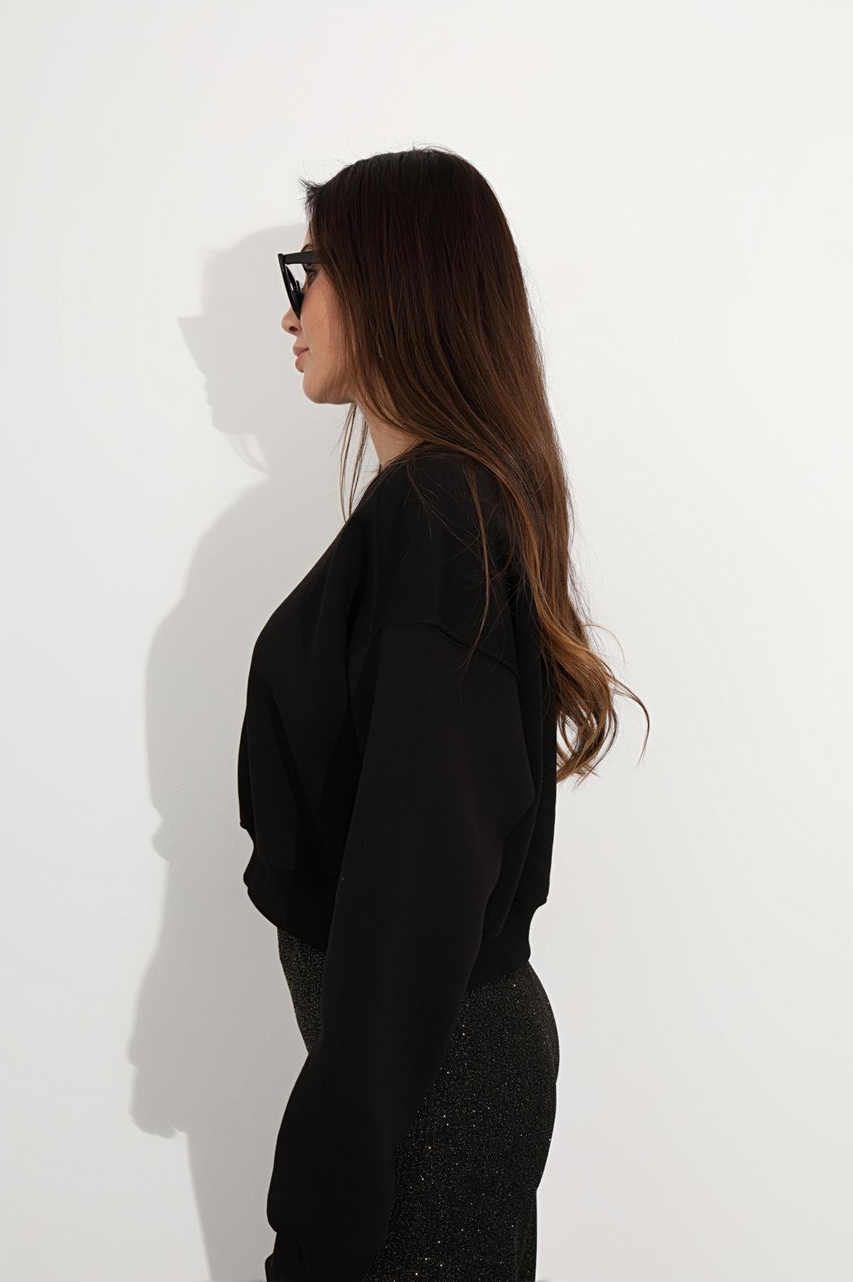 Siyah Basic Crop Sweatshirt 3812
