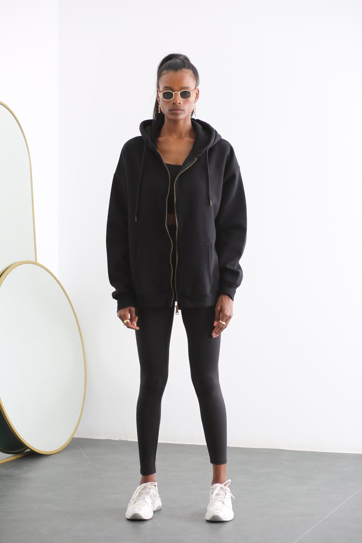 Siyah Basic Fermuarlı Sweatshirt 40118