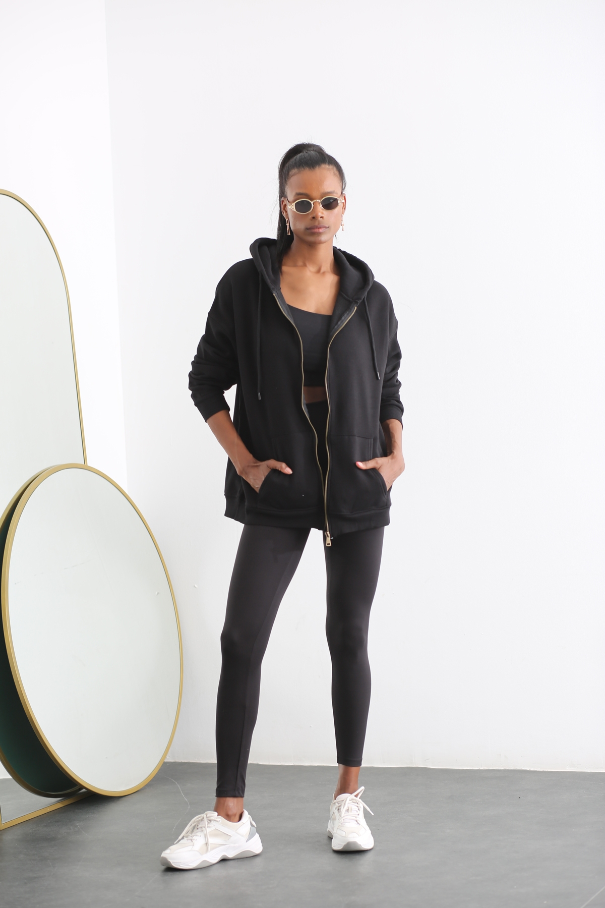 Siyah Basic Fermuarlı Sweatshirt 40118