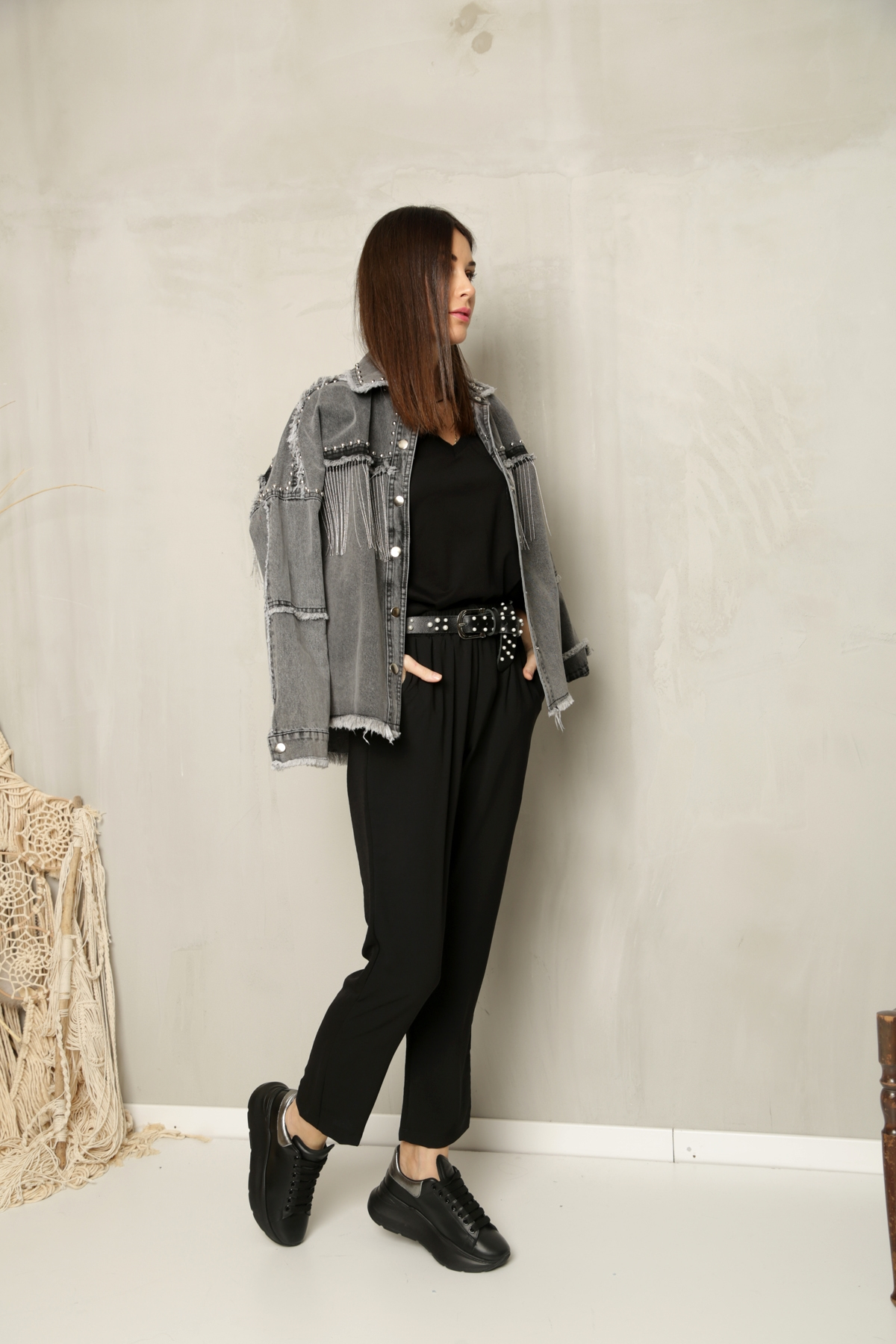 Siyah Beli Bağcıklı Pantolon 22930