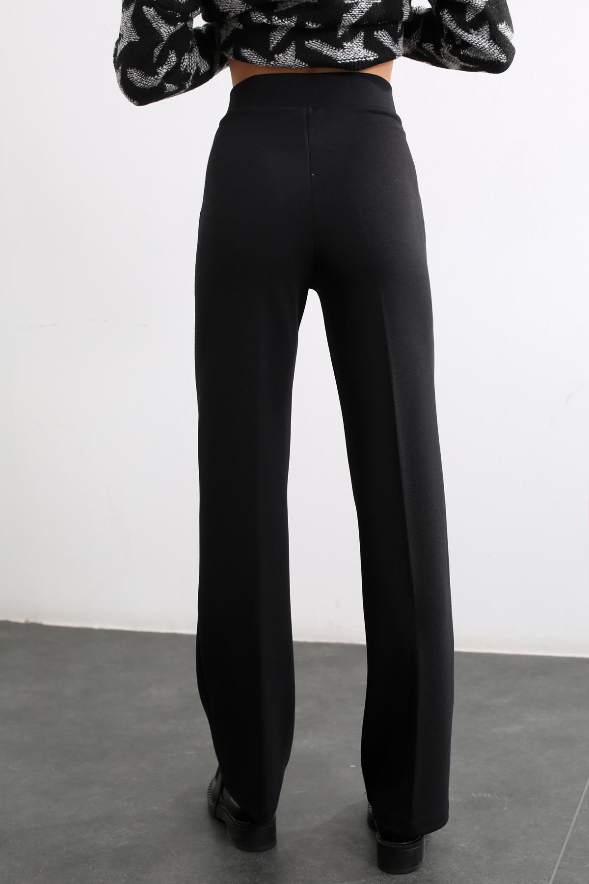 Siyah Beli Lastikli Bol Paça Pantolon 233401