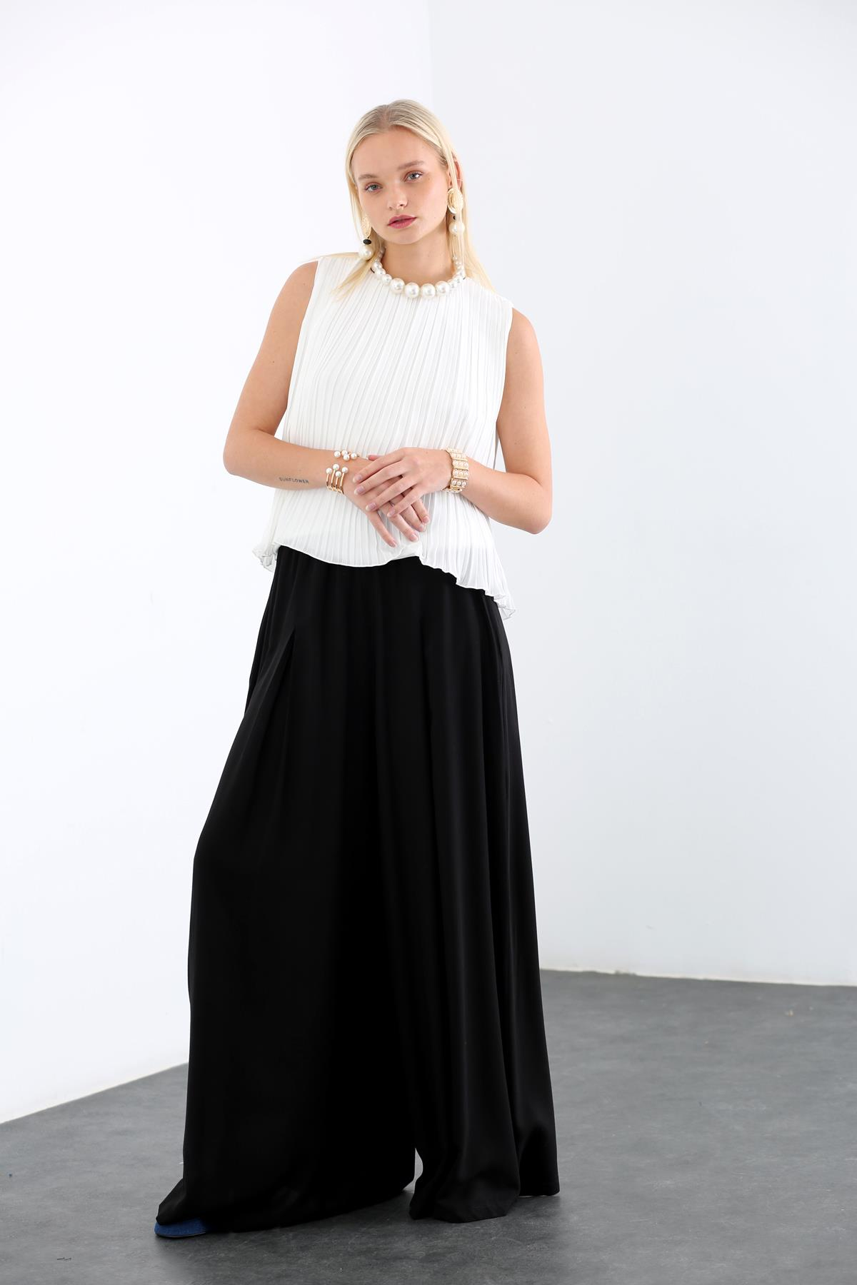 Siyah Beli Lastikli Etek Pantolon 0324