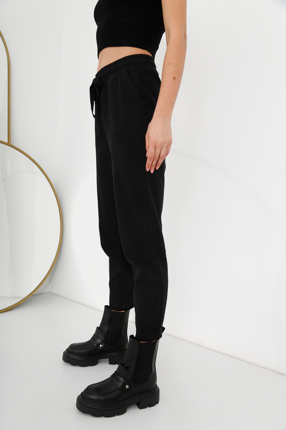 Siyah Beli Lastikli Gabardin Pantolon 00104