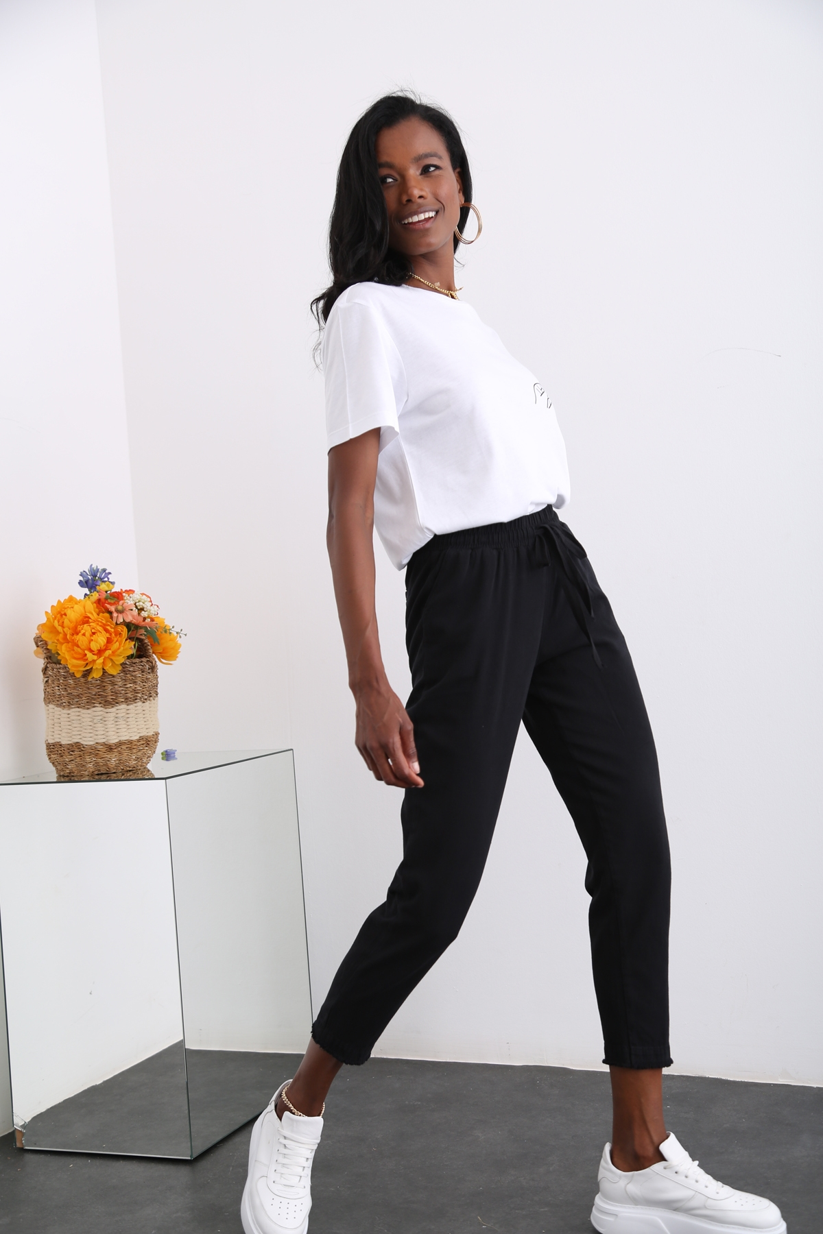 Siyah Beli Lastikli Gabardin Pantolon 00104
