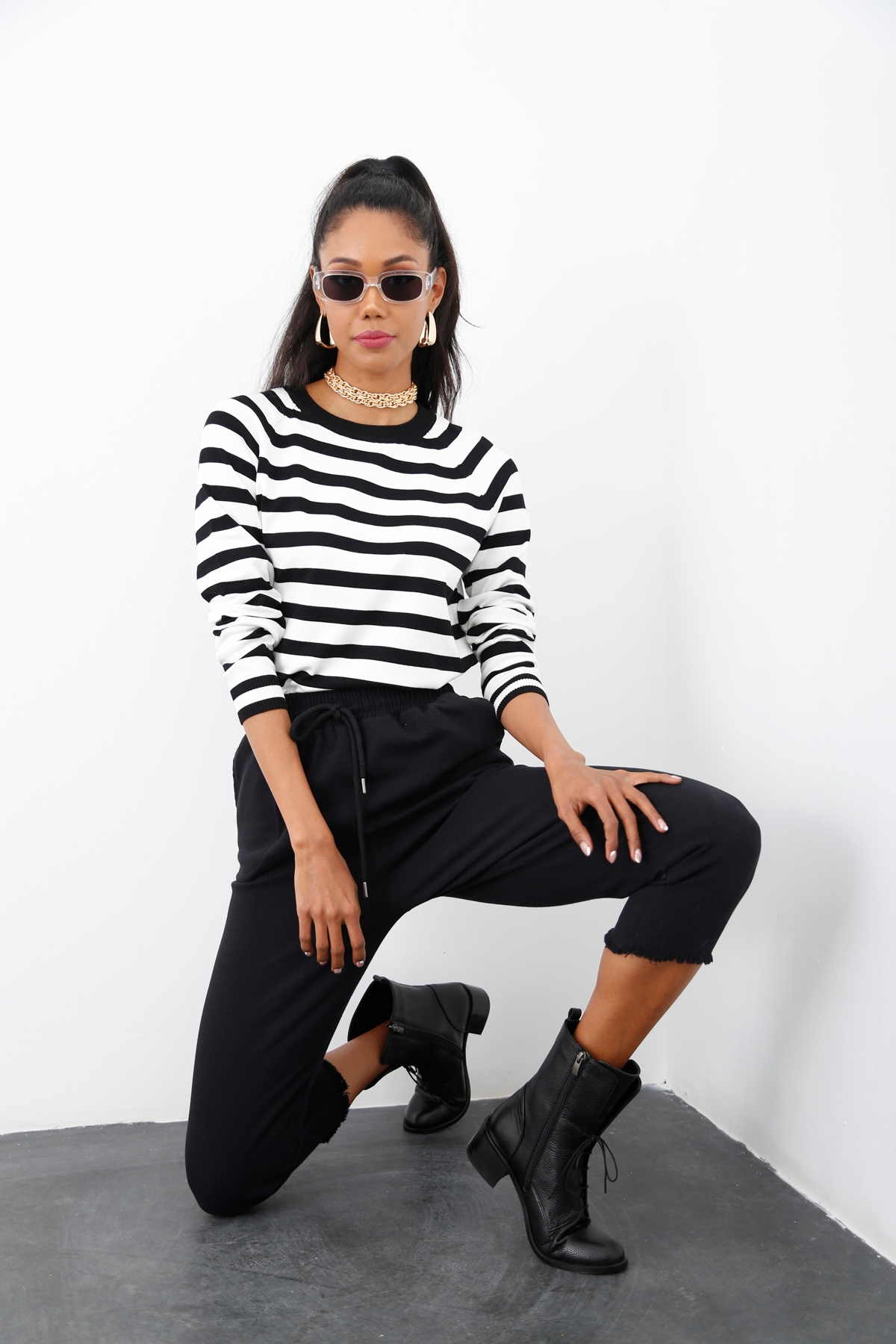 Siyah Beli Lastikli Gabardin Pantolon 0024