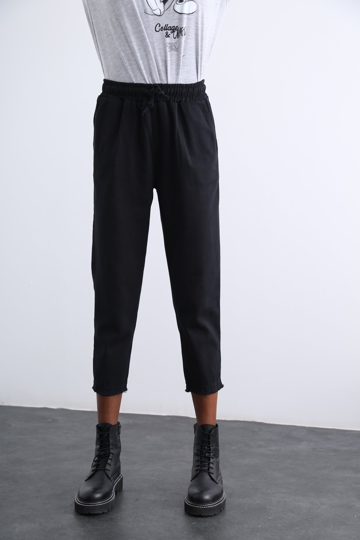 Siyah Beli Lastikli Gabardin Pantolon 1289