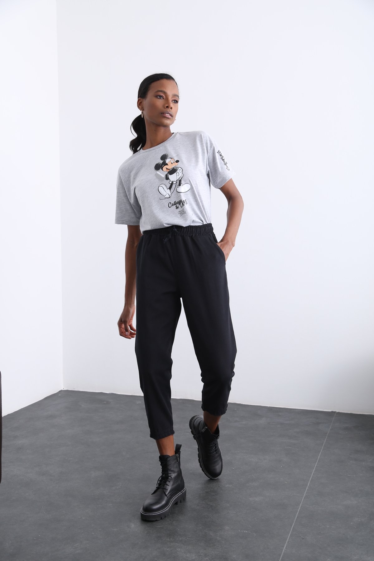 Siyah Beli Lastikli Gabardin Pantolon 1289