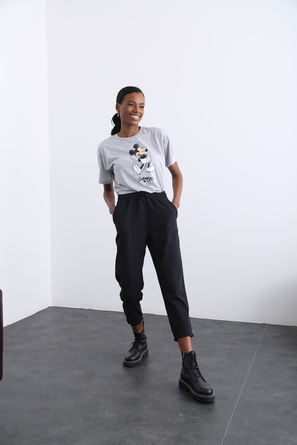Siyah Beli Lastikli Gabardin Pantolon 1289