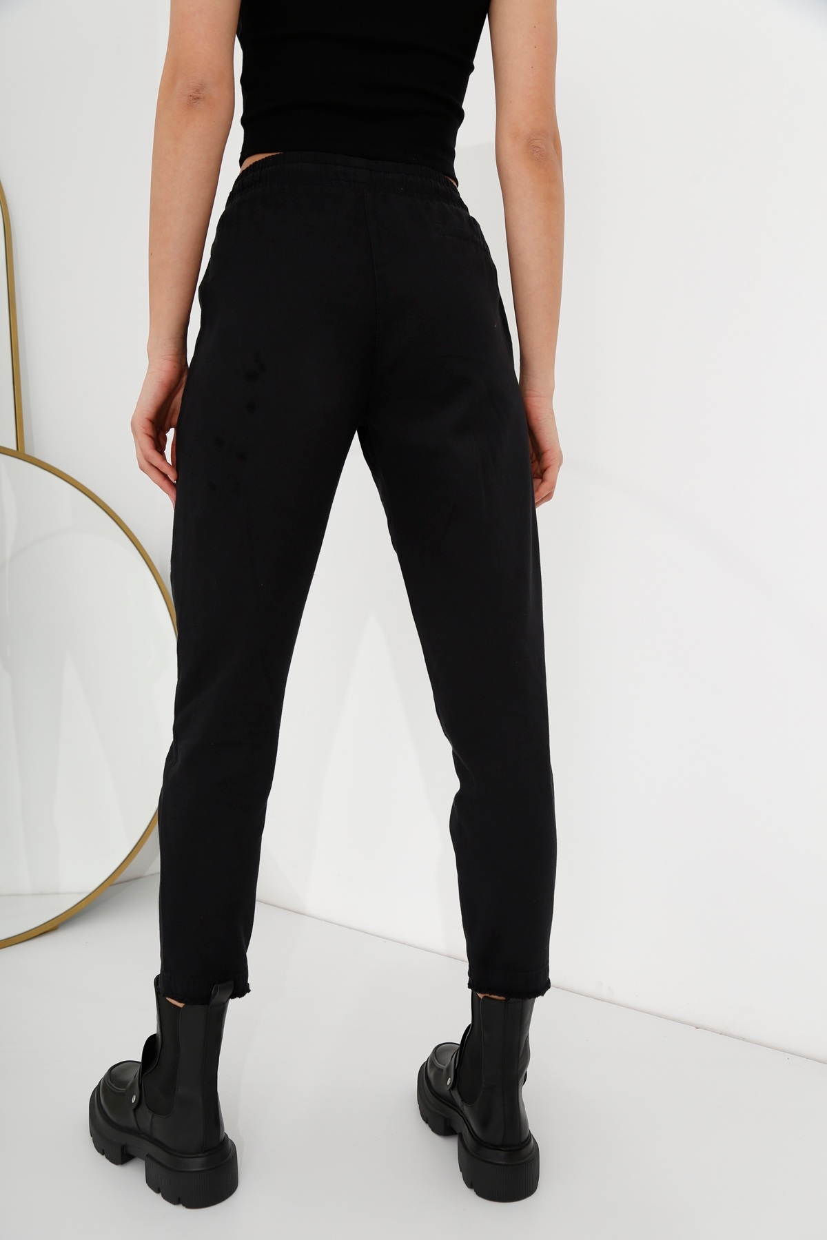 Siyah Beli Lastikli Gabardin Pantolon 00104