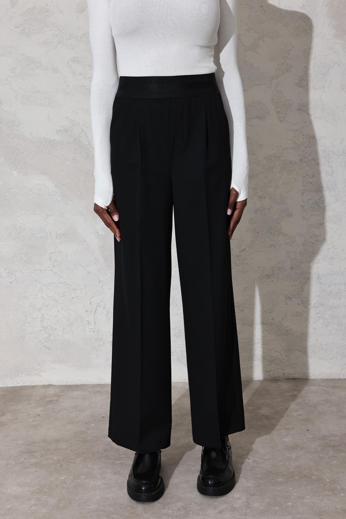 Siyah Beli Lastikli Palazzo Pantolon 16426