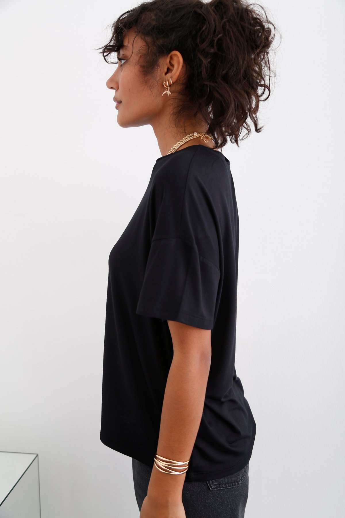 Siyah Bisiklet Yaka Salaş Tshirt 0042