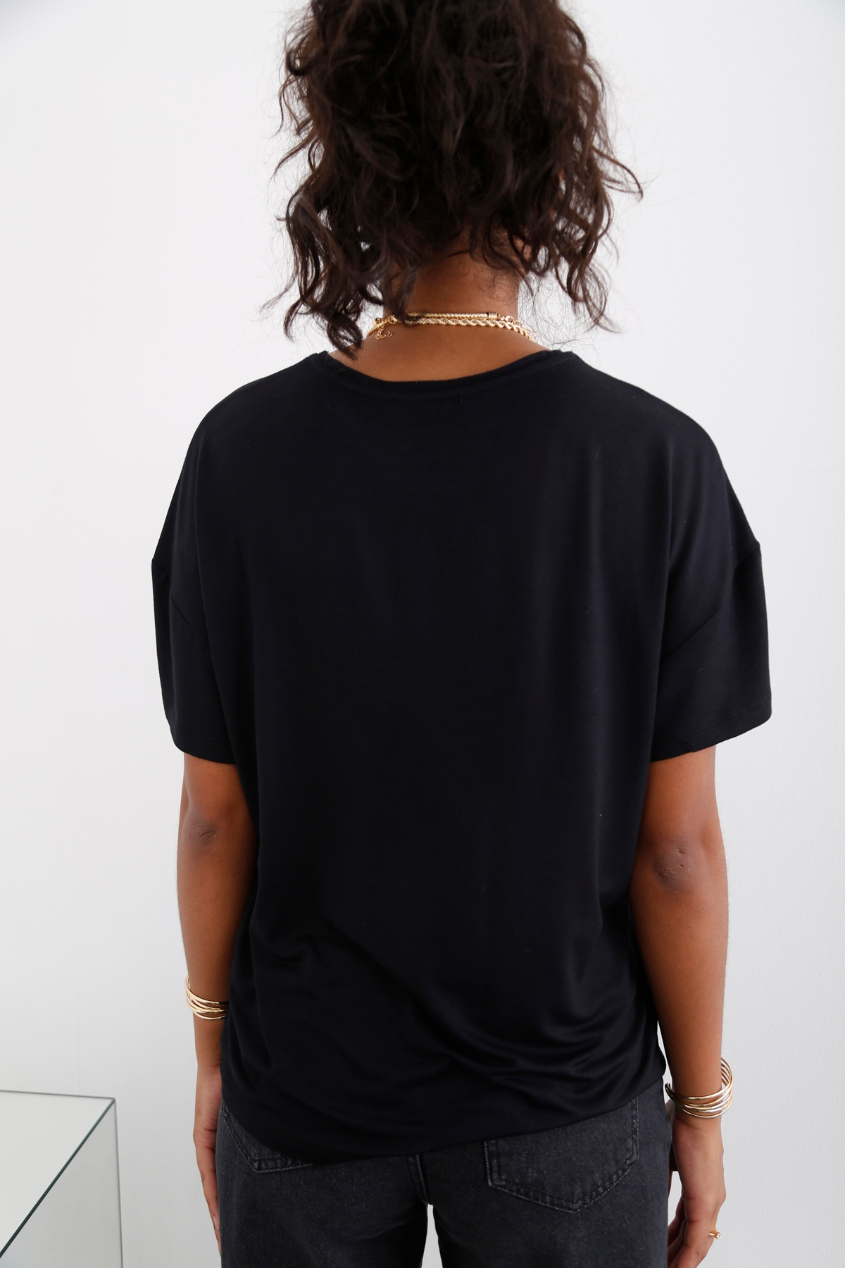 Siyah Bisiklet Yaka Salaş Tshirt 0042