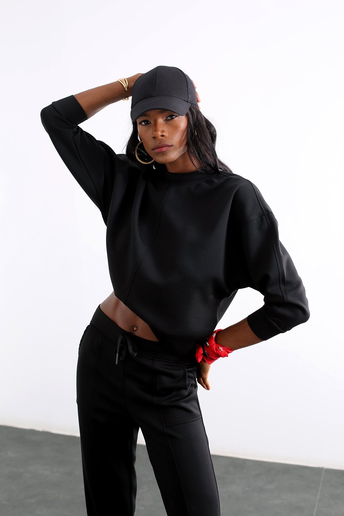 Siyah Bisiklet Yaka Sweatshirt Takım 4587
