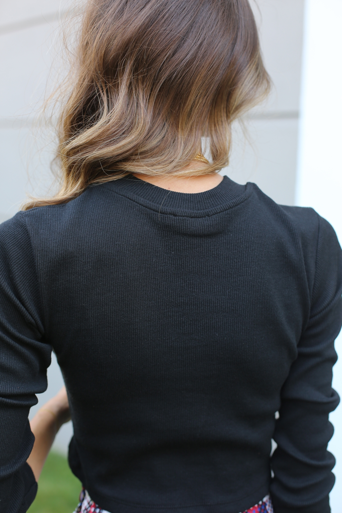 Siyah Bisiklet Yaka Uzun Kol Crop Body