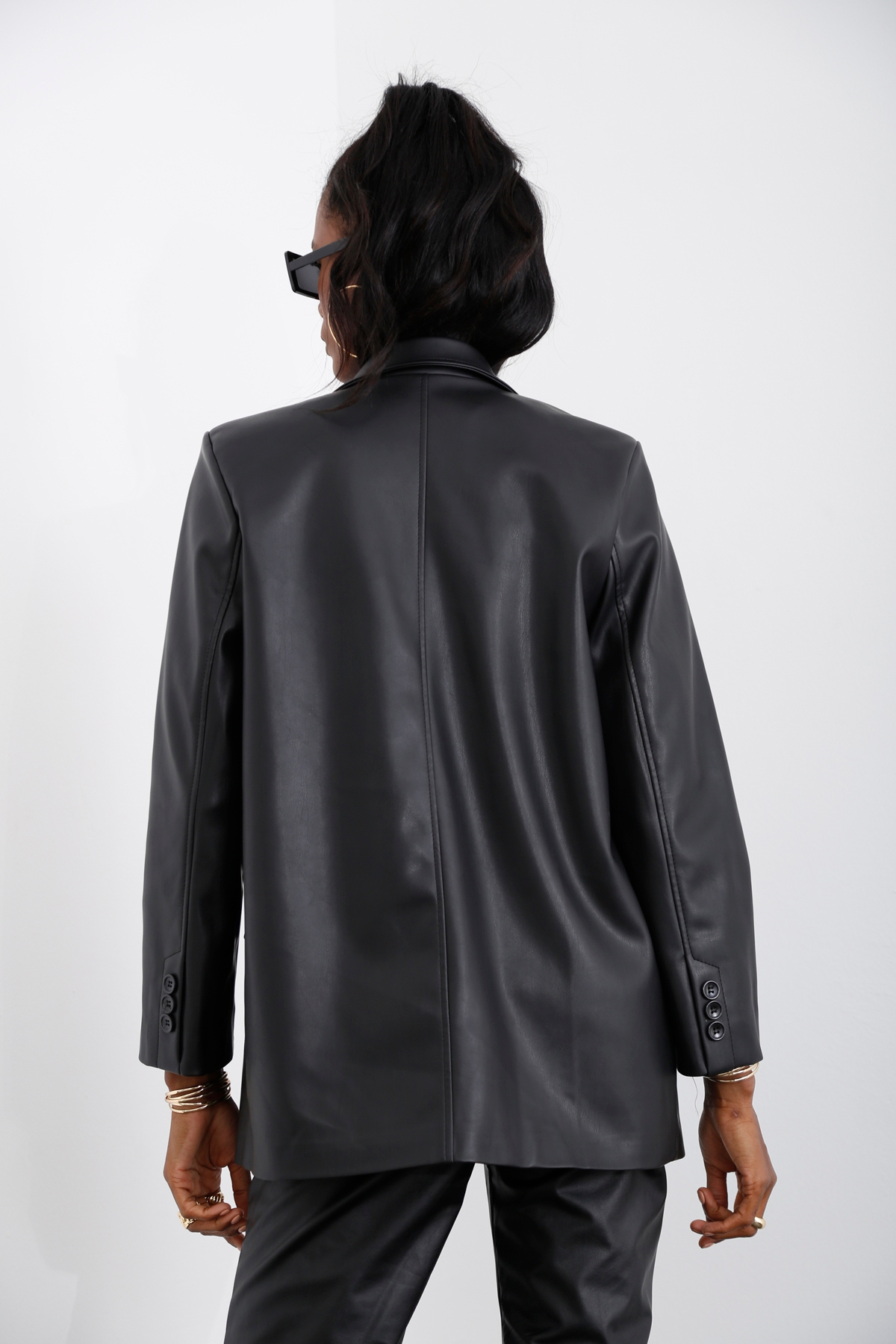 Siyah Blazer Deri Ceket 5609