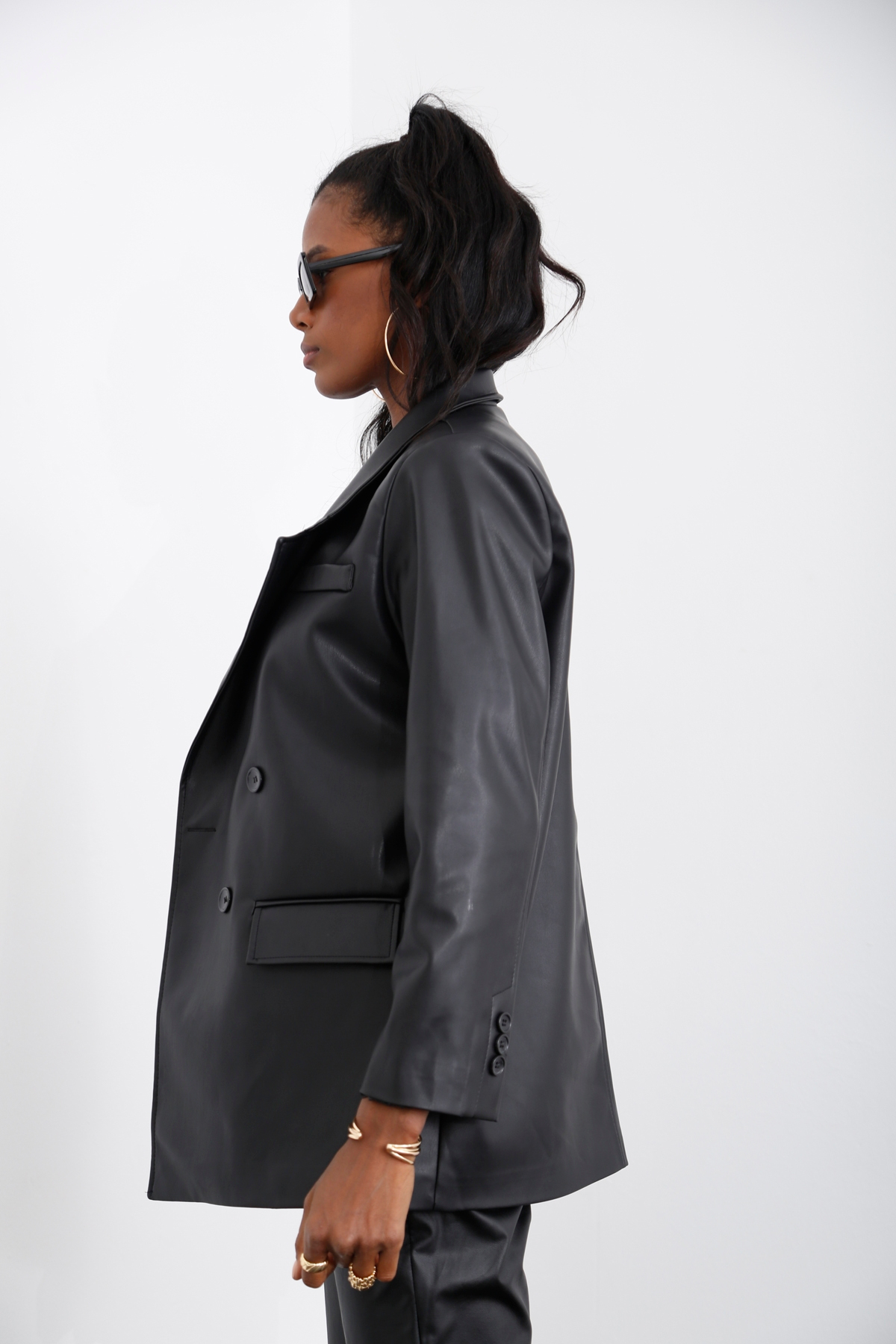 Siyah Blazer Deri Ceket 5609