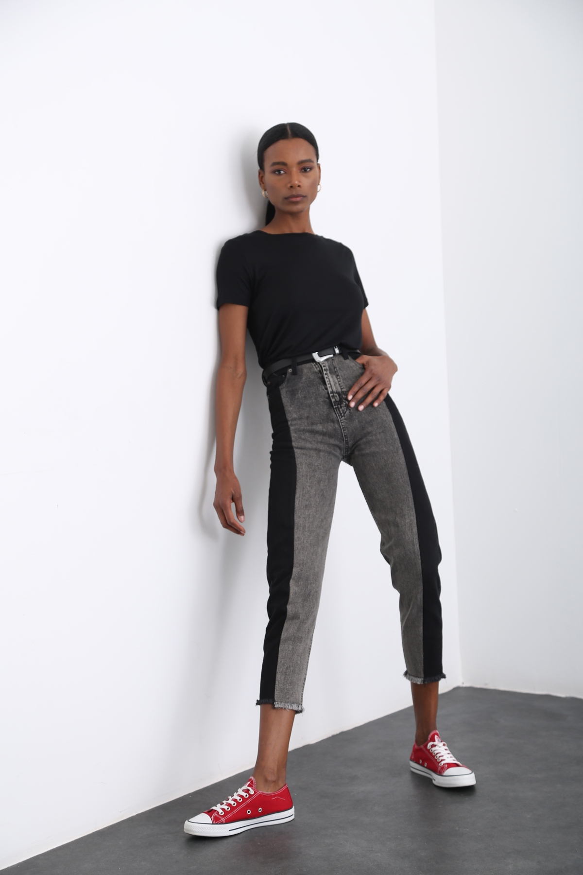 Siyah Blok Desenli Jean 6803