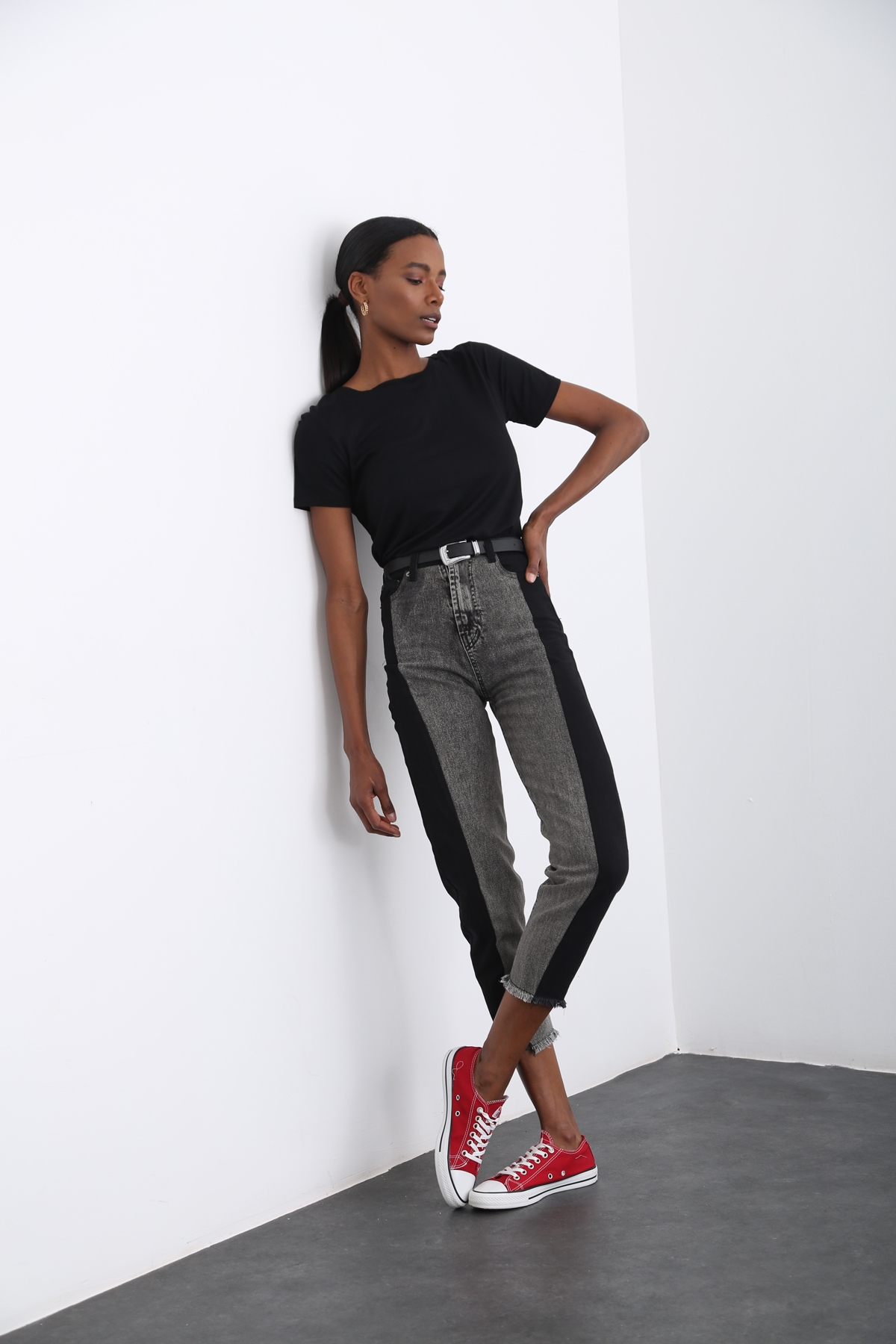 Siyah Blok Desenli Jean 6803