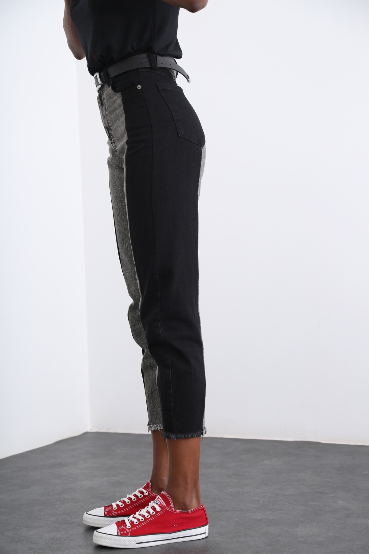 Siyah Blok Desenli Jean 6803