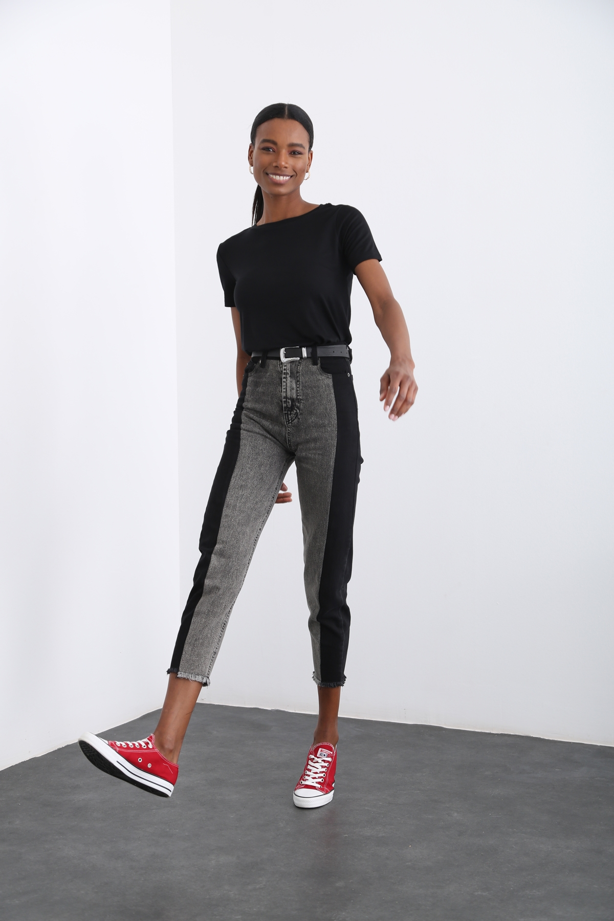 Siyah Blok Desenli Jean 6803