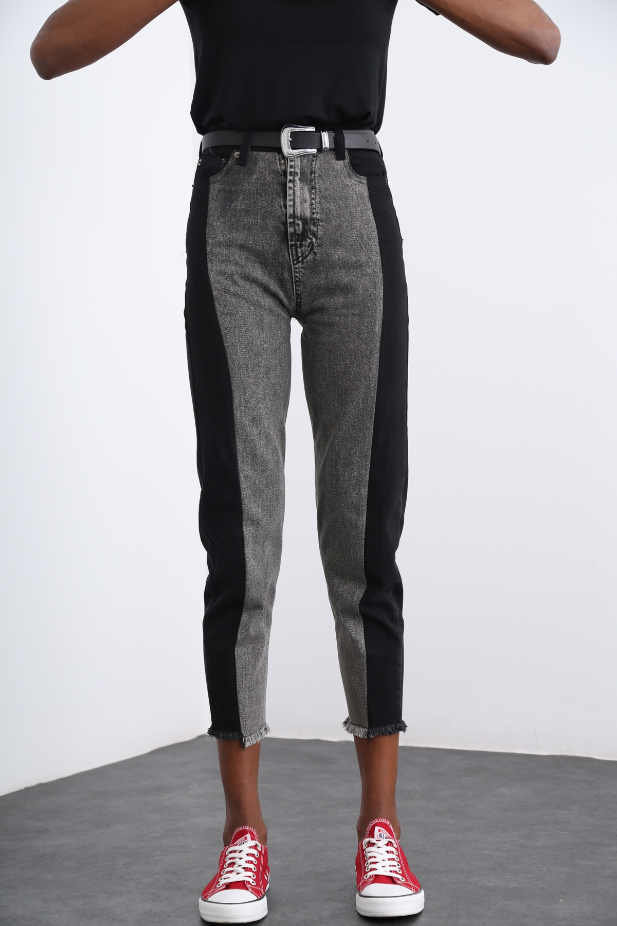 Siyah Blok Desenli Jean 6803