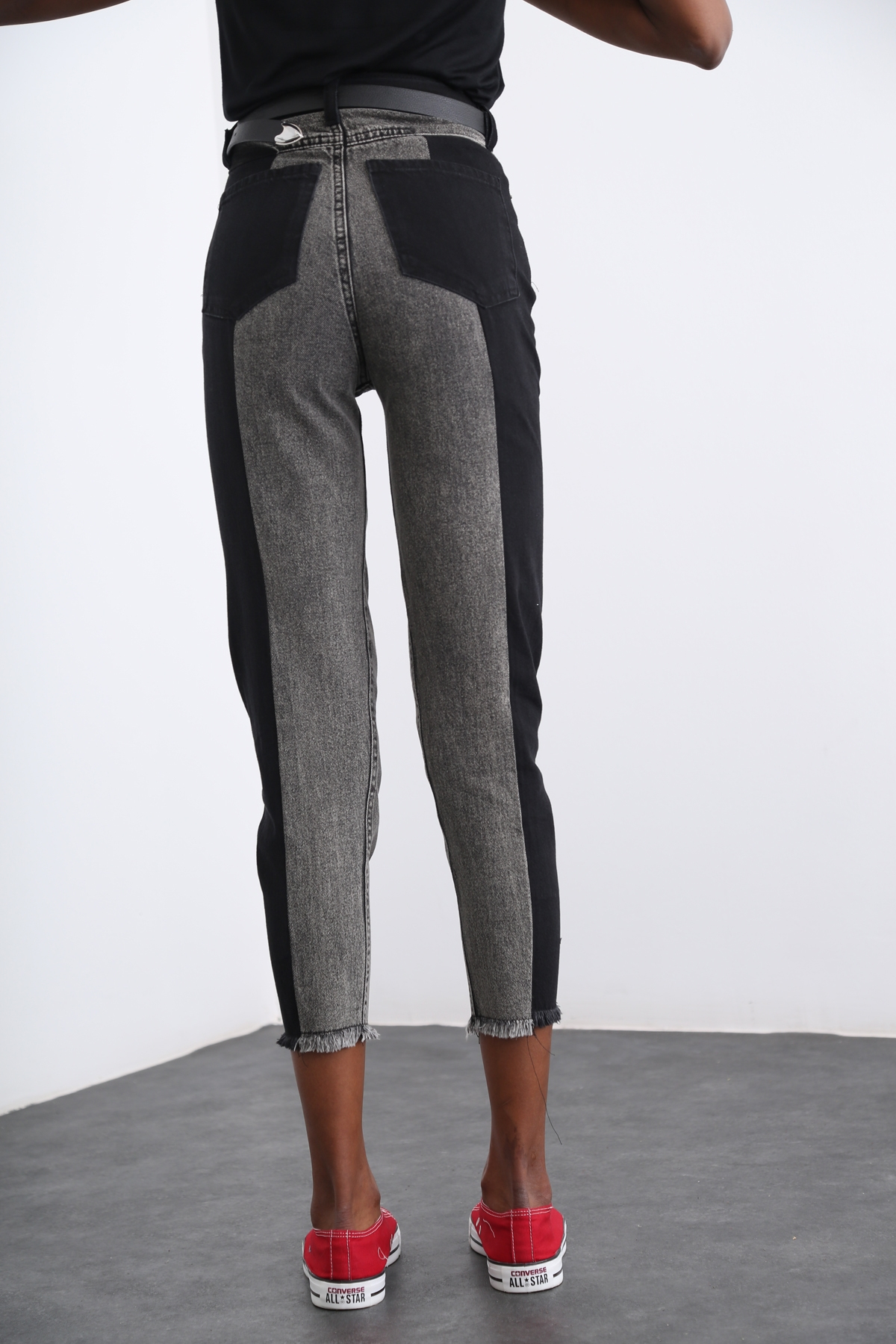 Siyah Blok Desenli Jean 6803