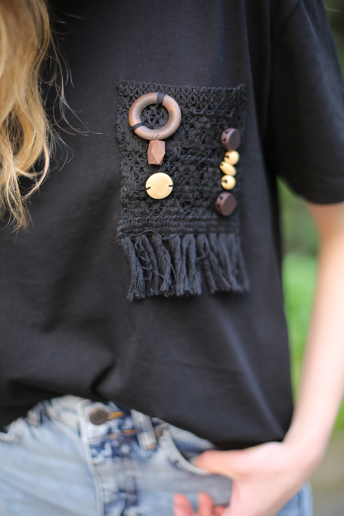 Siyah Cebi Bohem Tshirt