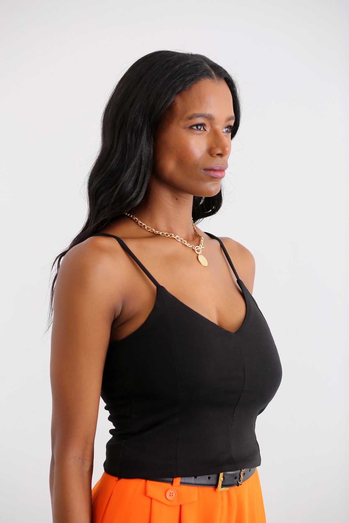 Siyah Çift V Yaka Askılı Crop 4295
