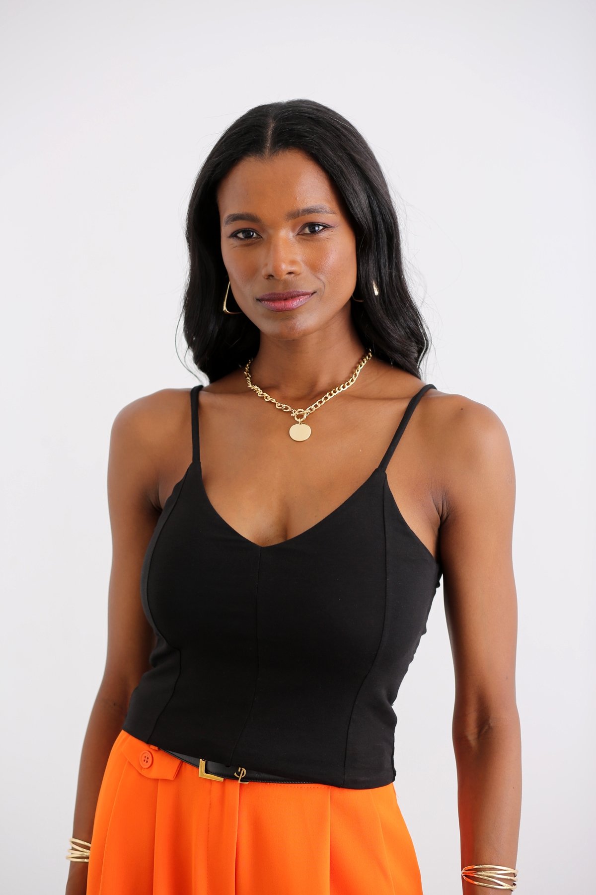 Siyah Çift V Yaka Askılı Crop 4295